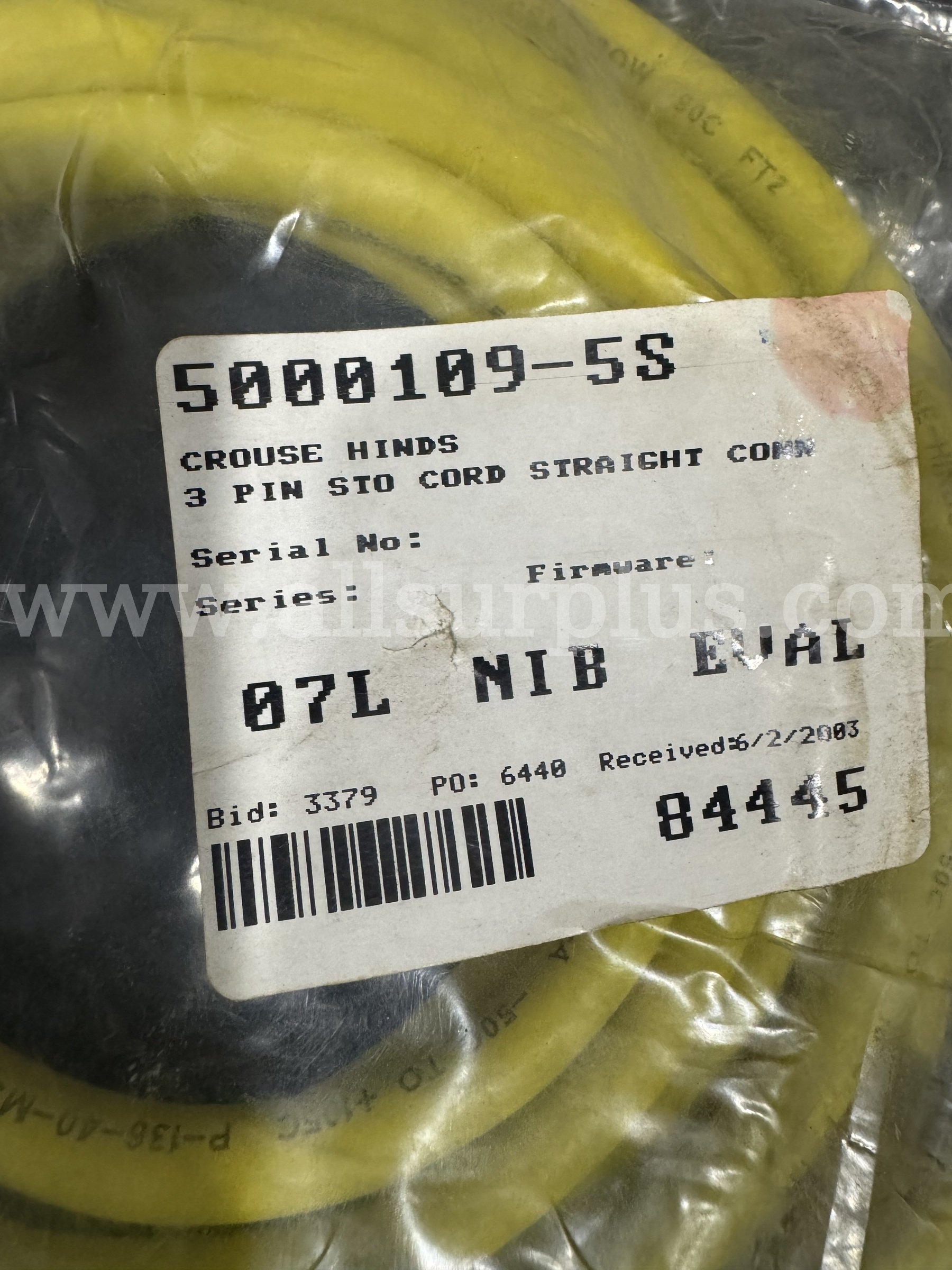 *NEW* CROUSE-HINDS/COOPER 5000109-5S 3-PIN STO CORD STRAIGHT CONNECTOR   Government Surplus Auction - Photo #2