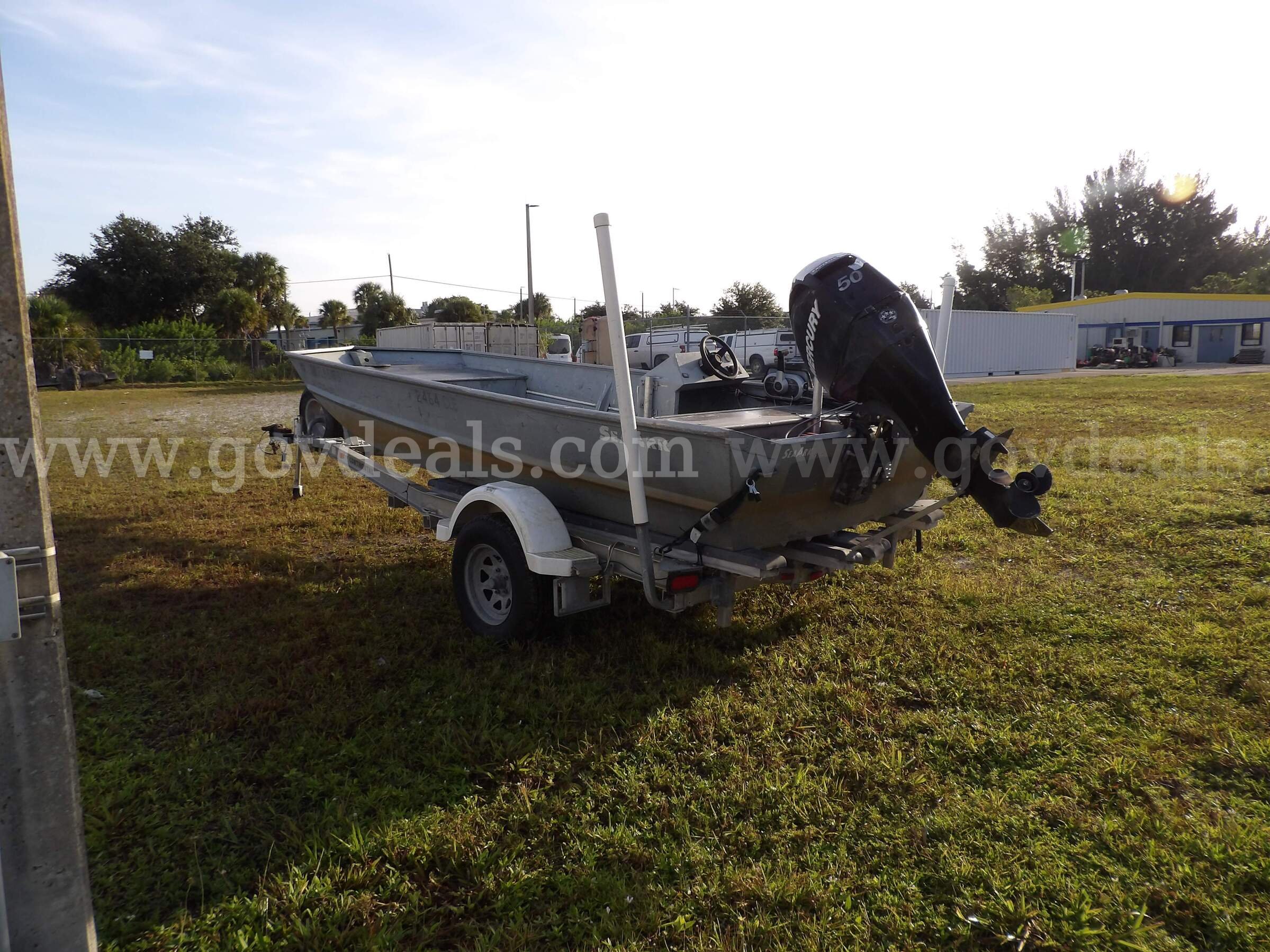 JON BOAT 16' ALUMINUM, ALUMINUM TRAILER, SINGLE-AXLE,  50-HP OUTBOARD SEA ARK, CONT, MERCURY MV1660AW Government Surplus Auction - Photo #4