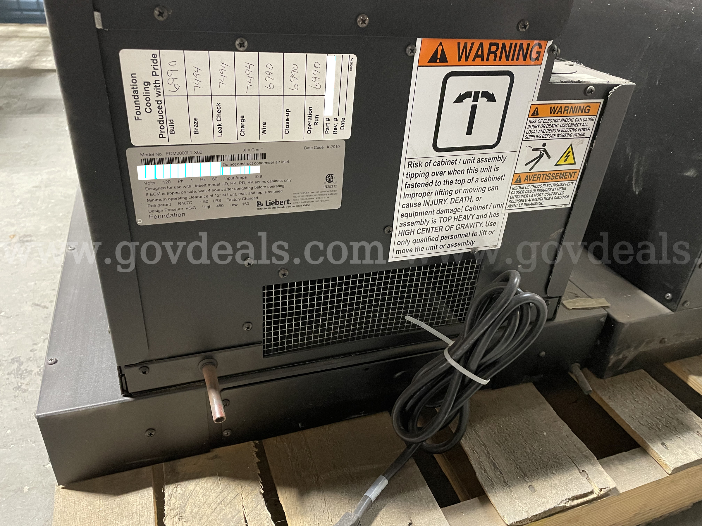 Lot of 2 Liebert ECM2000LT-X60 Environmental Control Modules – 120V / 1Ph / 60Hz – R407C Refrigerant Liebert 120V Government Surplus Auction - Photo #5