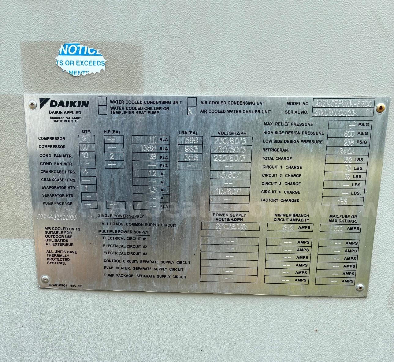 140 Ton Air Cooled Chiller DAIKIN 140 Government Surplus Auction - Photo #5