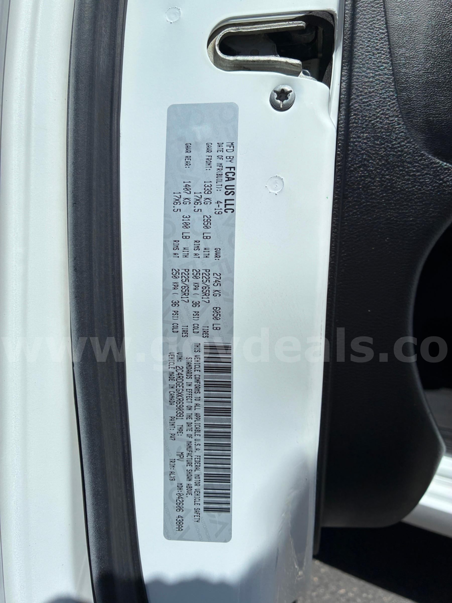 2019 DODGE GRAND CARAVAN RUNS AND DRIVES - SHIPPING AVAILABLE Dodge GRAND CARAVAN Government Surplus Auction - Photo #5