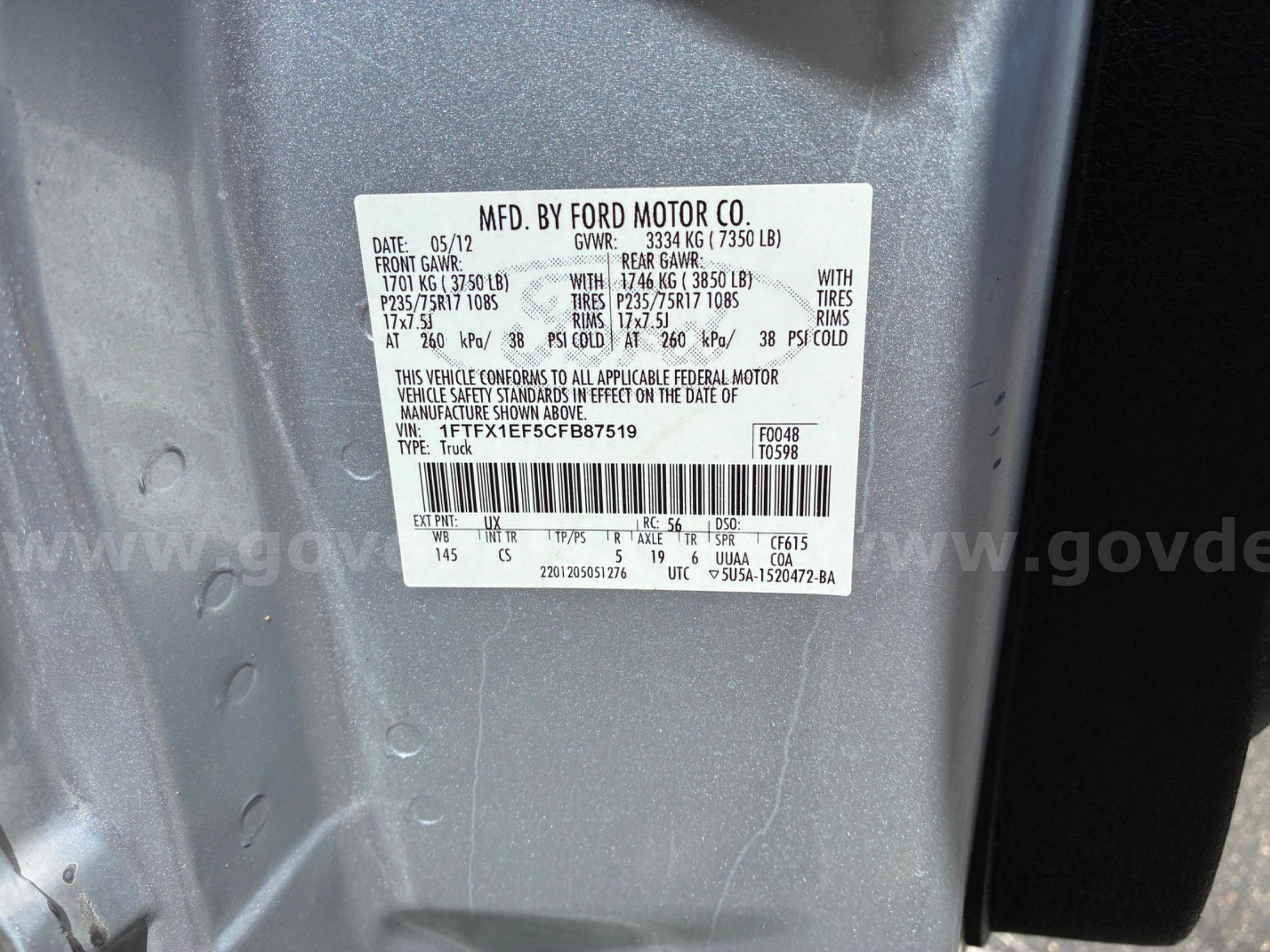 2012 FORD F-150 XL EXTENDED CAB RUNS AND DRIVES - SHIPPING AVAILABLE Ford F-150 Government Surplus Auction - Photo #5