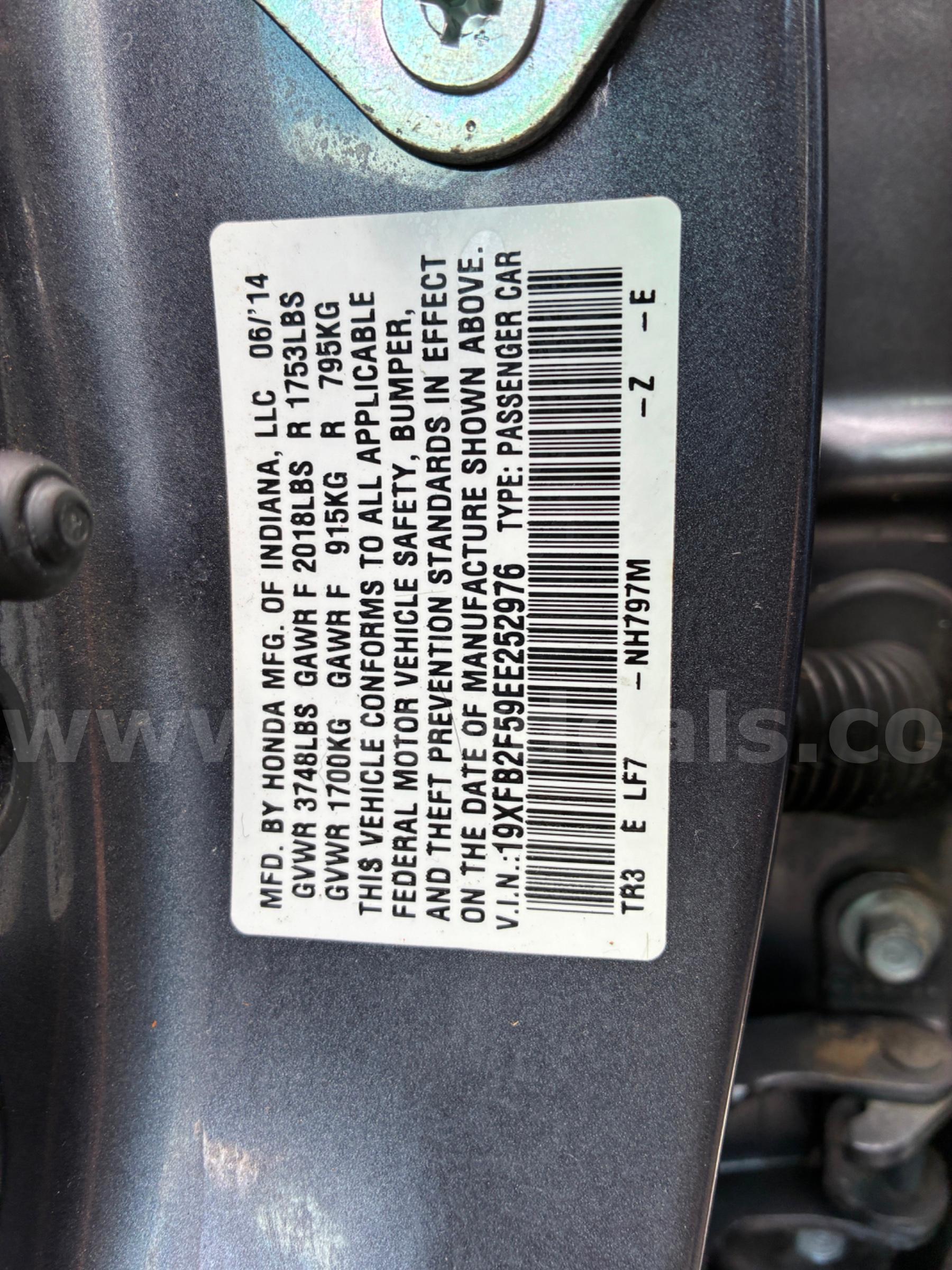 2014 HONDA CIVIV RUNS AND DRIVES - SHIPPING AVAILABLE Honda Civic Government Surplus Auction - Photo #5