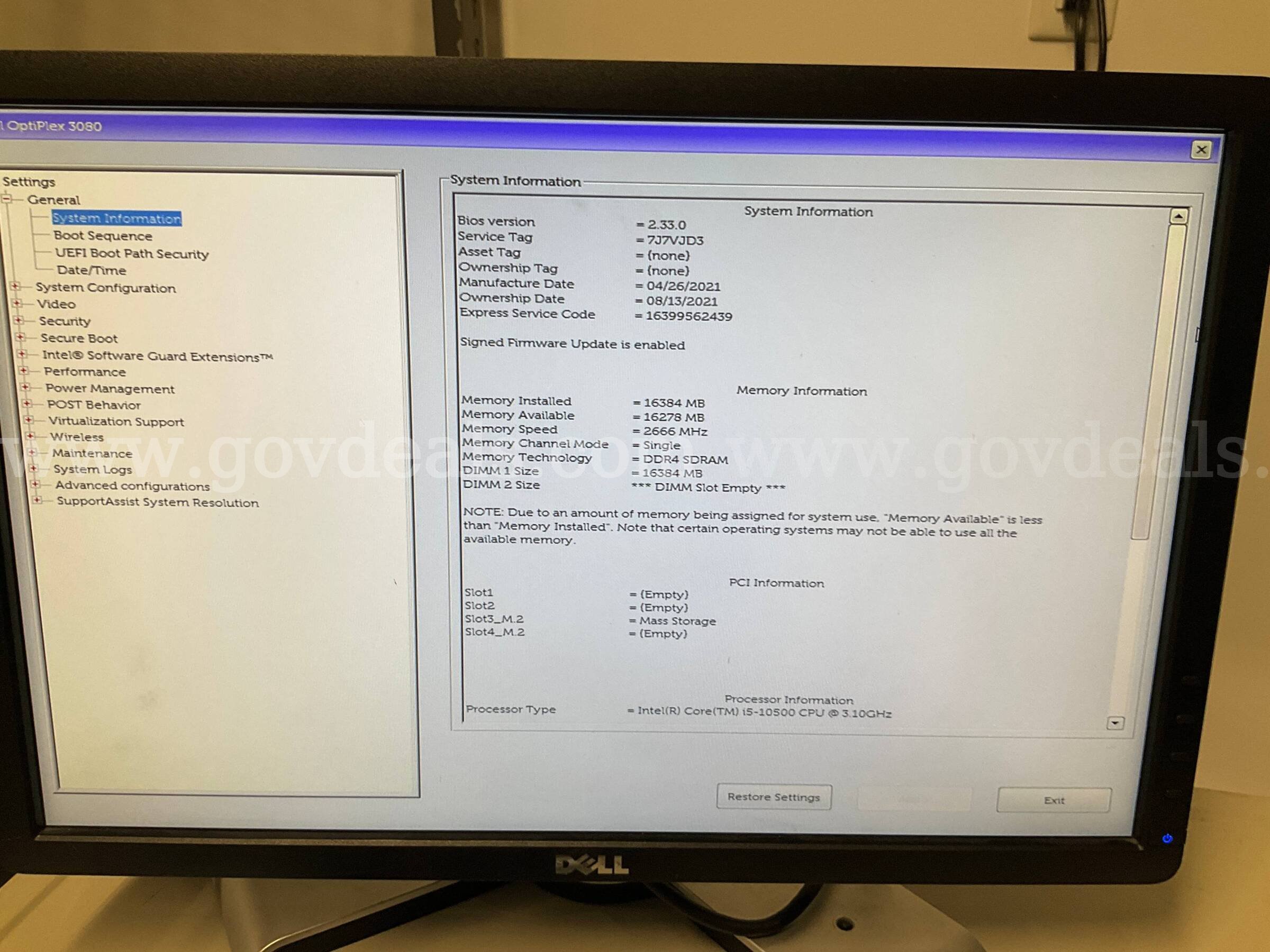 Dell OptiPlex 3080 SFF PC - Intel Core i5 10th Gen | 16GB RAM | 256GB SSD DESKTOP ONLY  NO OS Ram OptiPlex 3080 Government Surplus Auction - Photo #5