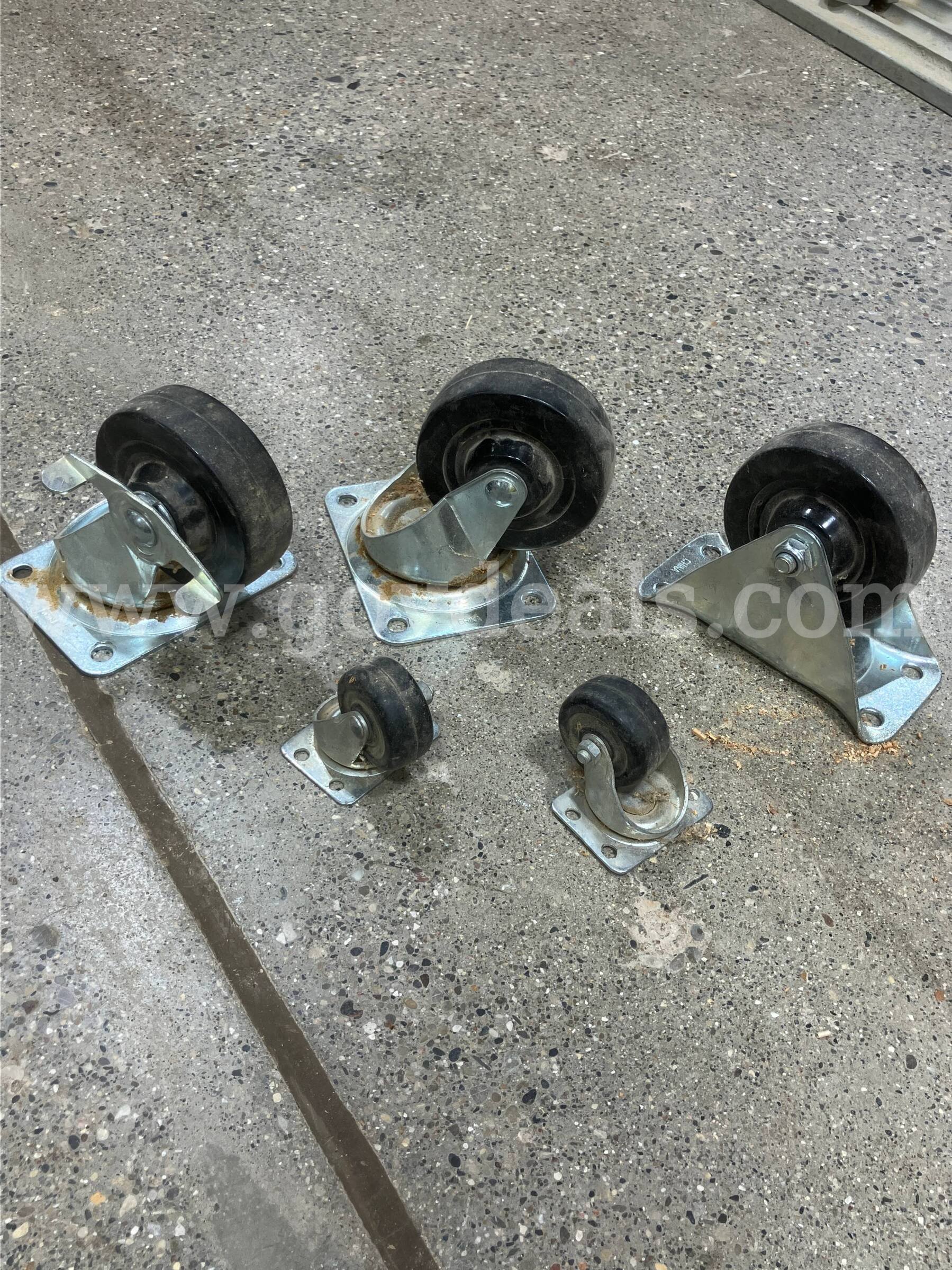 Set of 5 Heavy Duty Caster Wheels – 4" & 2" (Swivel, Locking, Rigid)   Government Surplus Auction - Photo #2