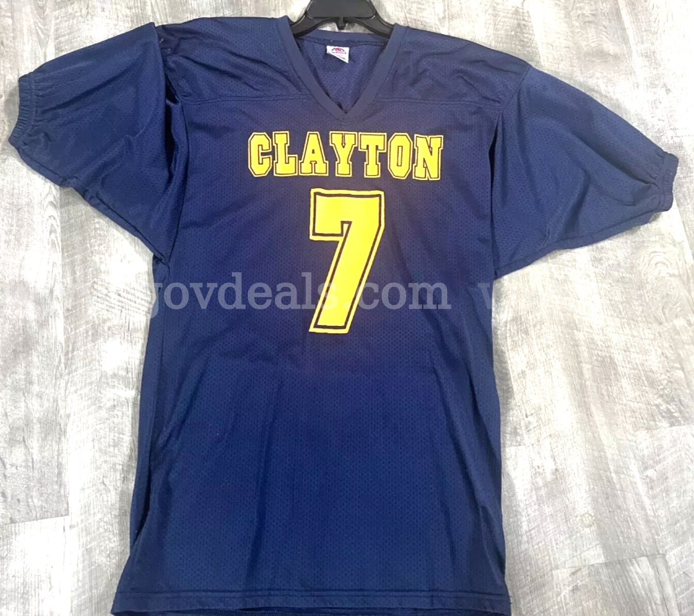 Vintage All Sports America Football Jersey #7 CLAYTON Men Size Medium Color Blue   Government Surplus Auction - Primary Photo