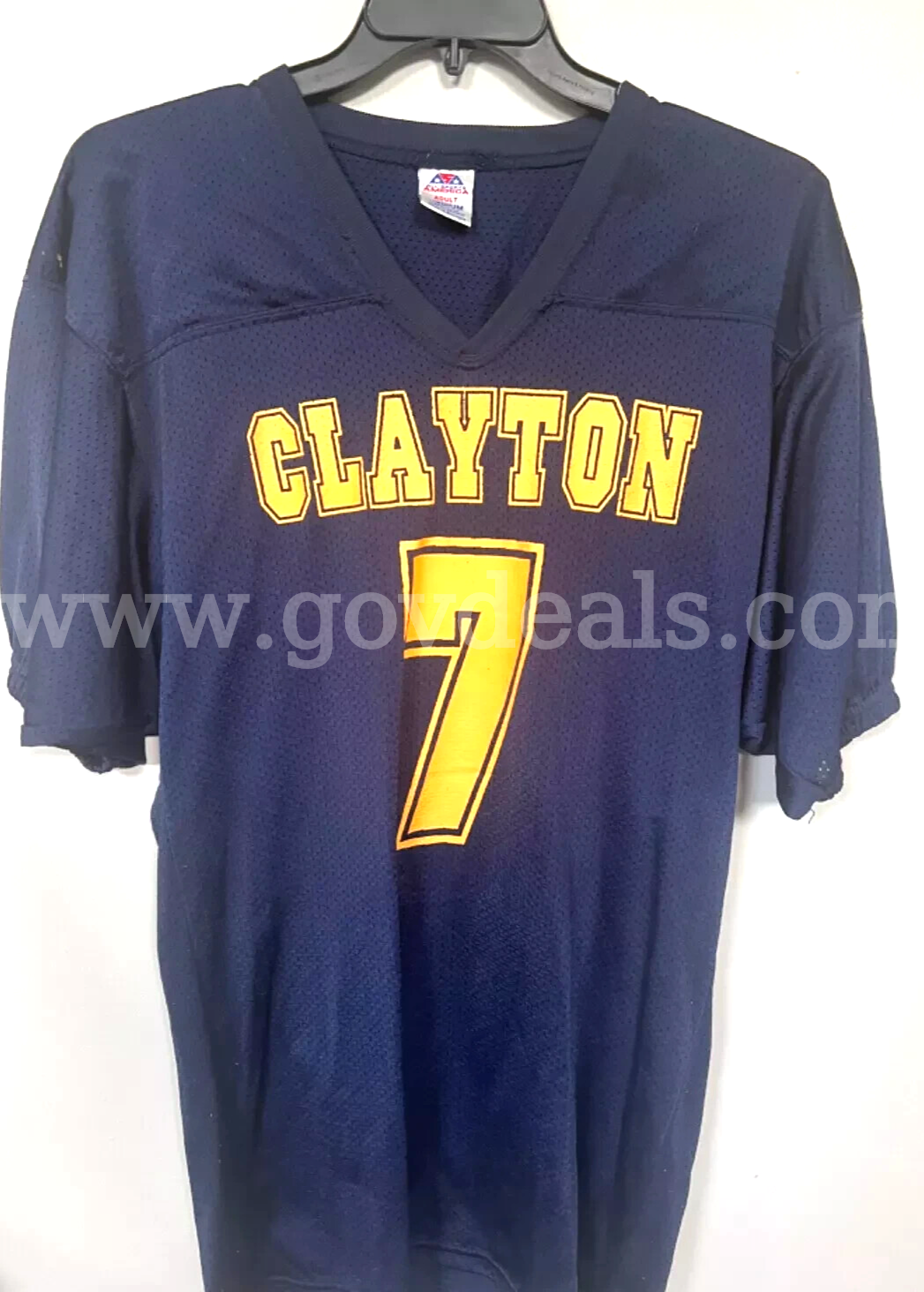 Vintage All Sports America Football Jersey #7 CLAYTON Men Size Medium Color Blue   Government Surplus Auction - Photo #2