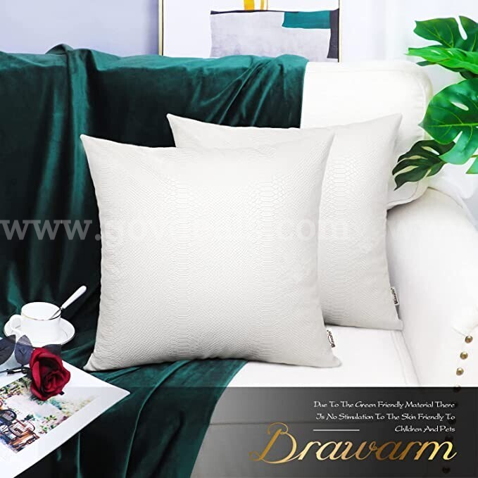 LOT OF 2 BOXES OF 20 (TOTAL OF 40 PCS) Faux Leather Decorative Throw Pillow Covers Modern Outdoor Color White NIB   Government Surplus Auction - Primary Photo