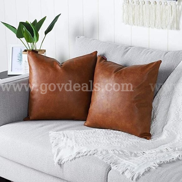 LOT OF 2 BOXES OF 20 (TOTAL OF 40 PCS) Faux Leather Decorative Throw Pillow Covers Modern Outdoor Color TAN NIB   Government Surplus Auction - Photo #2