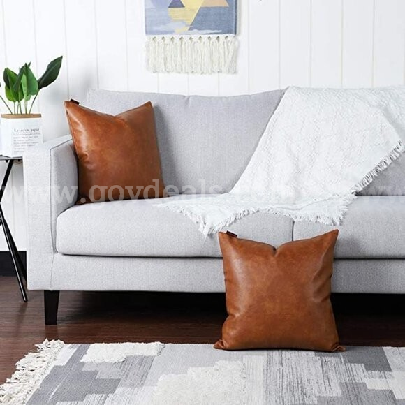 LOT OF 2 BOXES OF 20 (TOTAL OF 40 PCS) Faux Leather Decorative Throw Pillow Covers Modern Outdoor Color TAN NIB   Government Surplus Auction - Photo #3