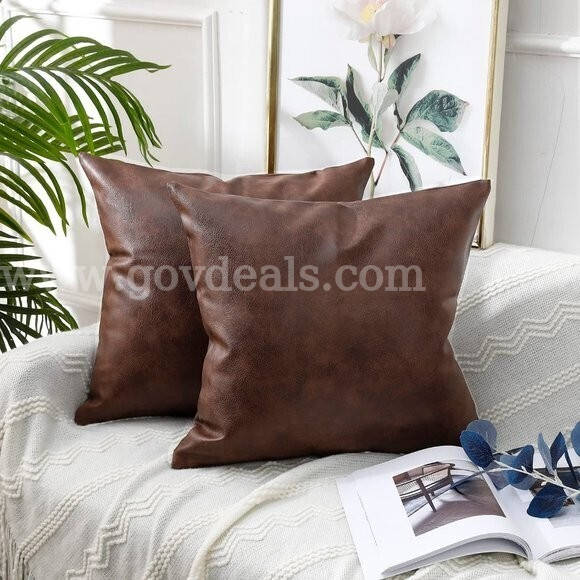 LOT OF 2 BOXES OF 20 (TOTAL OF 40 PCS) Faux Leather Decorative Throw Pillow Covers Modern Outdoor Color DARK BROWN NIB   Government Surplus Auction - Photo #2