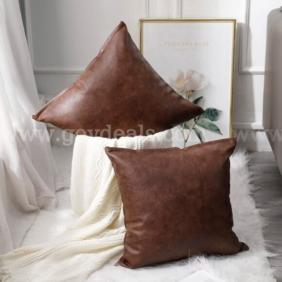 LOT OF 2 BOXES OF 20 (TOTAL OF 40 PCS) Faux Leather Decorative Throw Pillow Covers Modern Outdoor Color DARK BROWN NIB   Government Surplus Auction - Photo #4