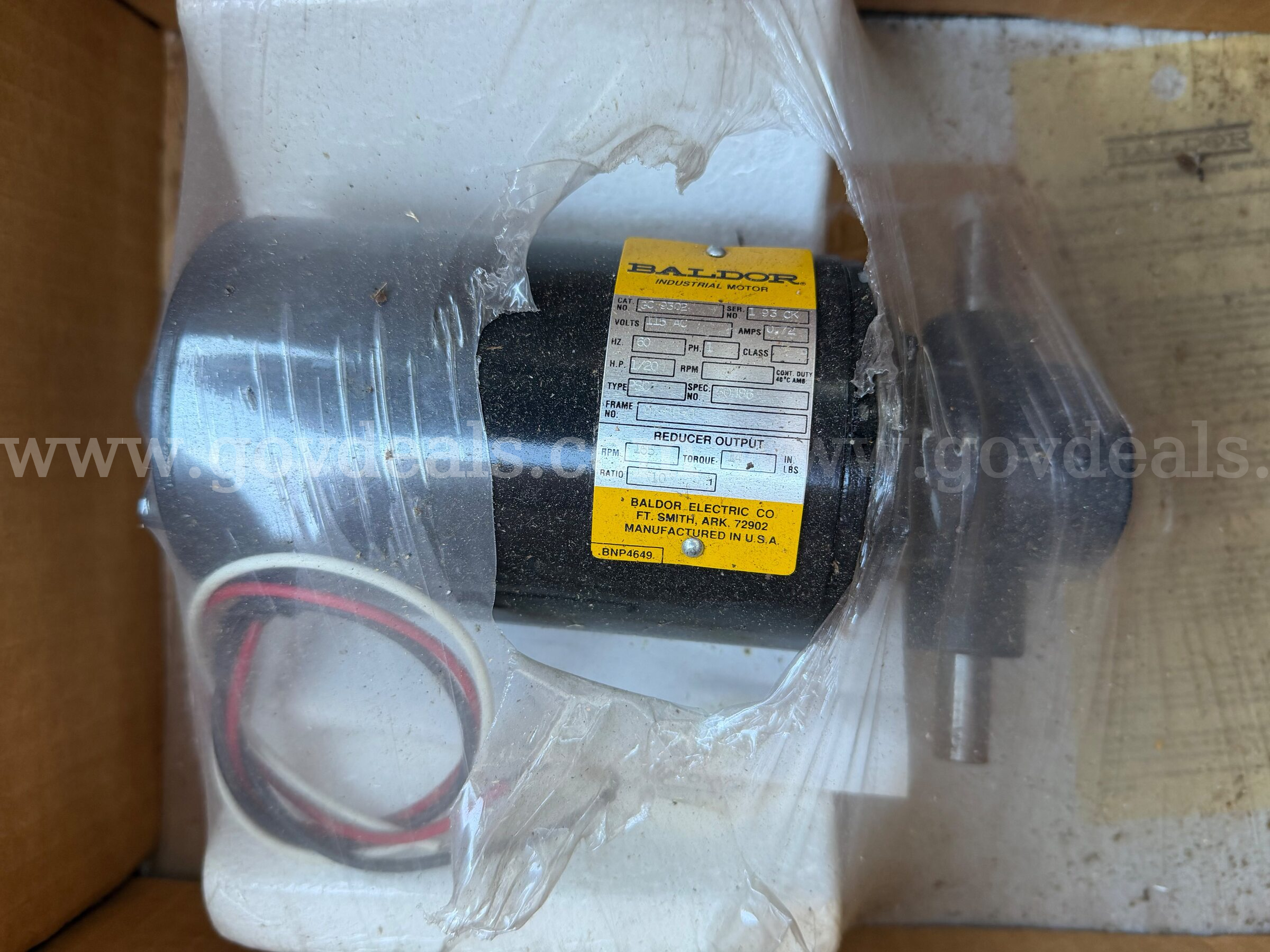 BALDOR 115 AC Motor MODEL GC9302 NEW IN BOX,MADE IN USA  115 Government Surplus Auction - Primary Photo