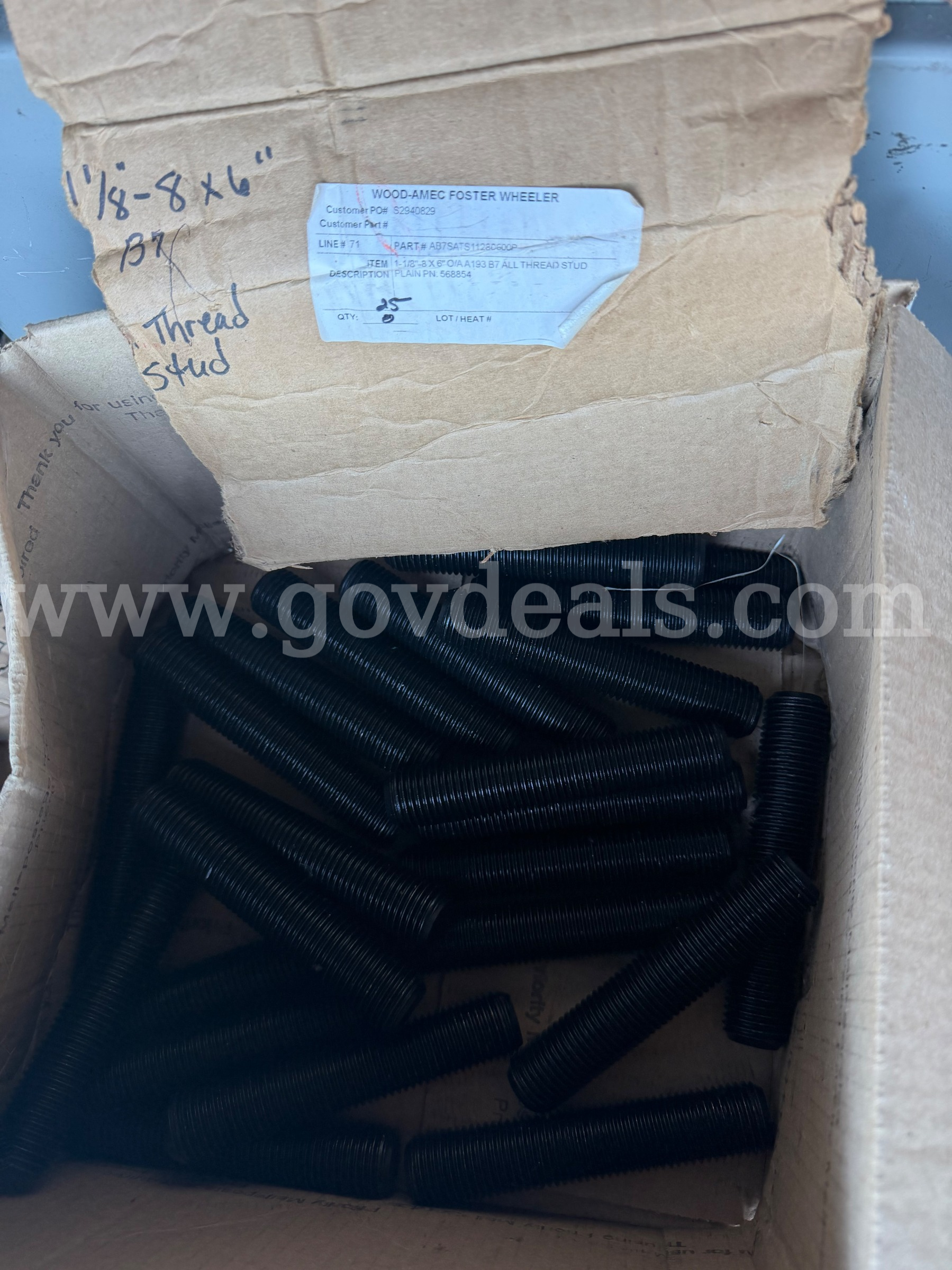 LOT OF 24 1 1/8"-8 x 6" O/A A193 Grade B7 All Threaded Stud Plain PN:568854  A193 Government Surplus Auction - Photo #3