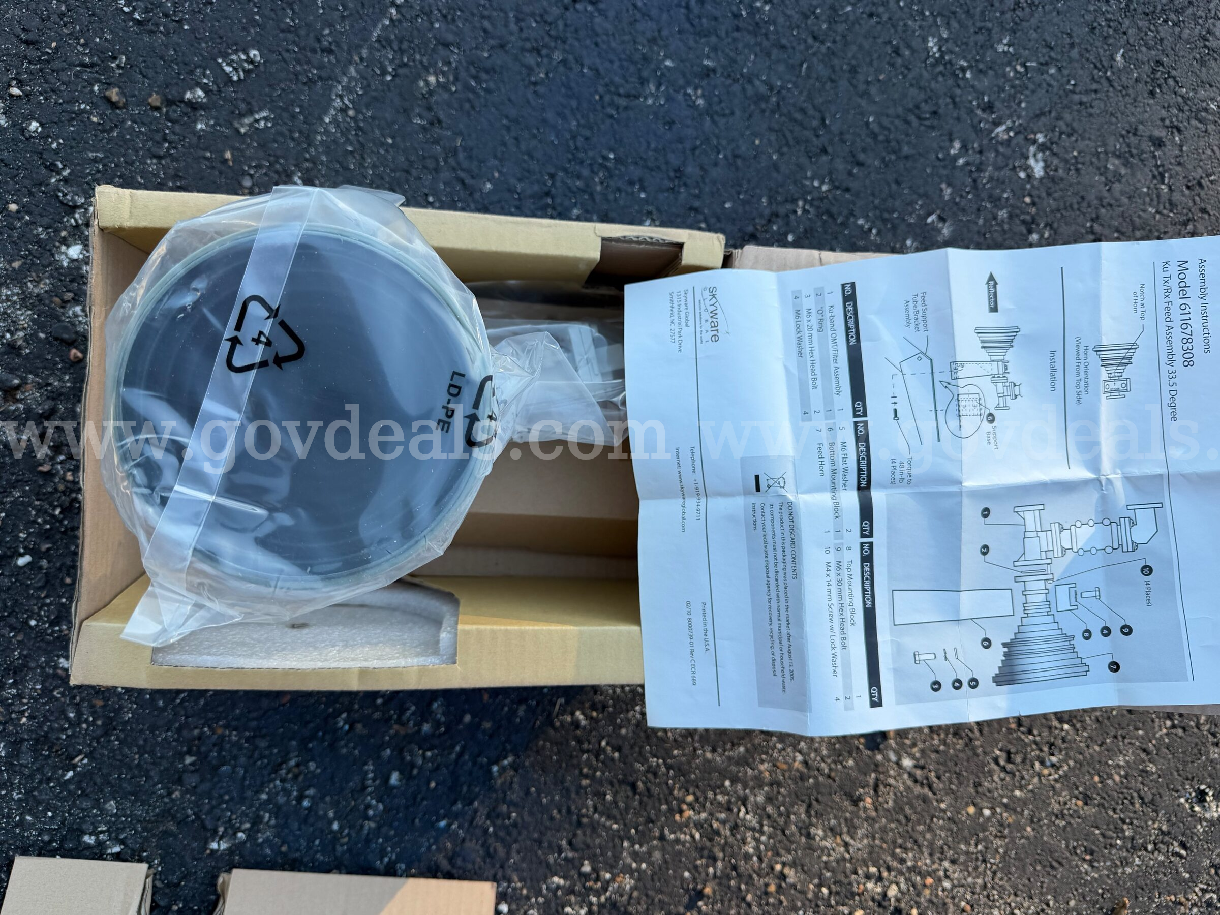 SKYWARE GLOBAL Ku RxTx FEED ASSY 33 DEGw/MTG BLOCKREV:A01 BRAND NEW IN BOX *WILL SHIP*   Government Surplus Auction - Photo #5