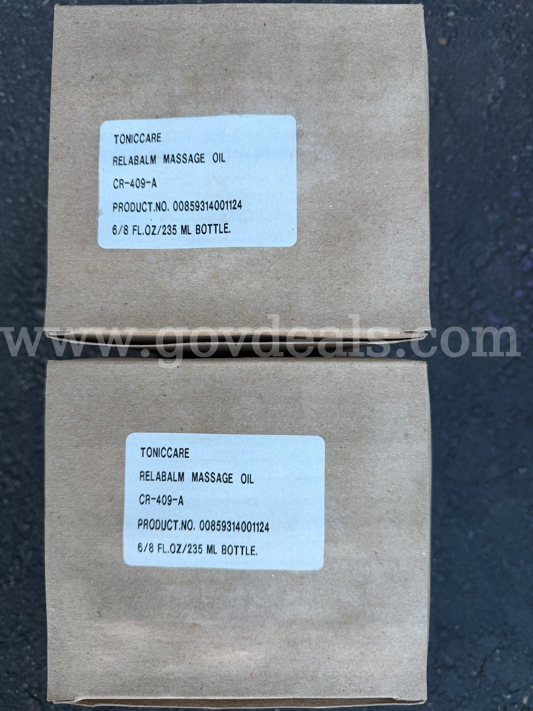 LOT OF 2 BOXES BY 6 OF Tonic Care Relabalm Massage Oil 8 oz /235 ml All Natural Ingredients *WILL SHIP*  235 Government Surplus Auction - Photo #2