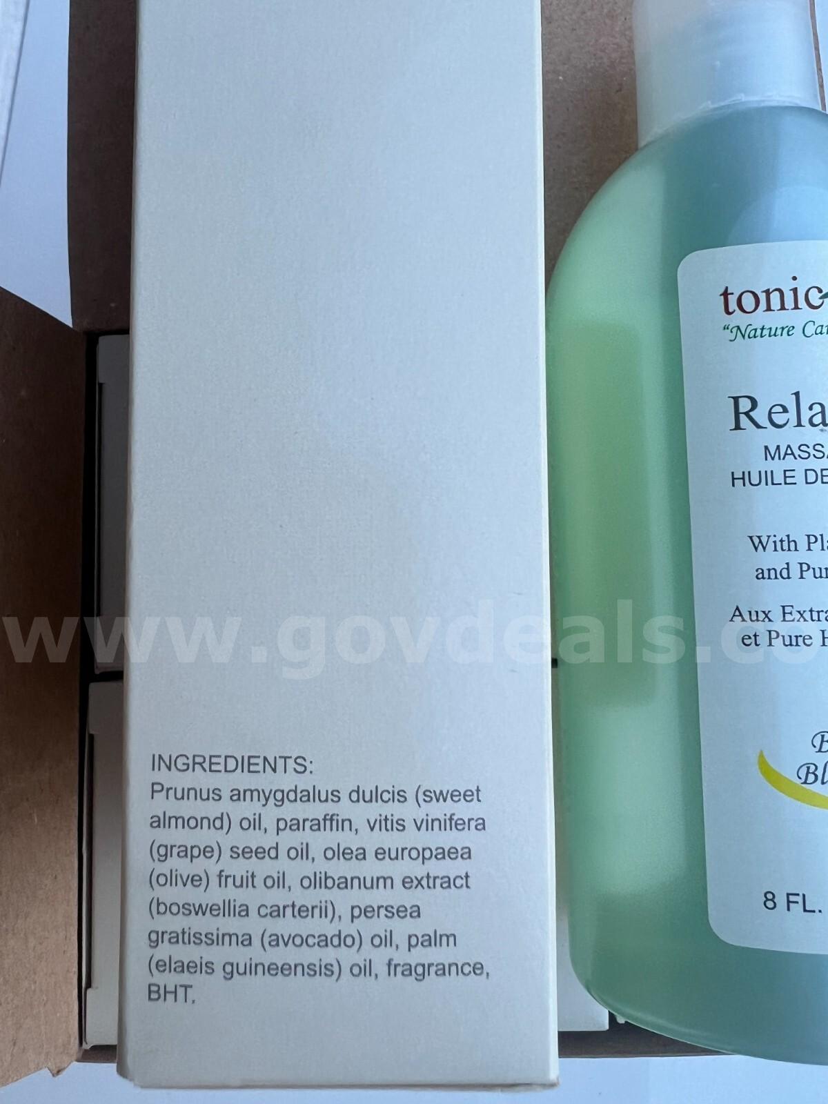 LOT OF 2 BOXES BY 6 OF Tonic Care Relabalm Massage Oil 8 oz /235 ml All Natural Ingredients *WILL SHIP*  235 Government Surplus Auction - Photo #3