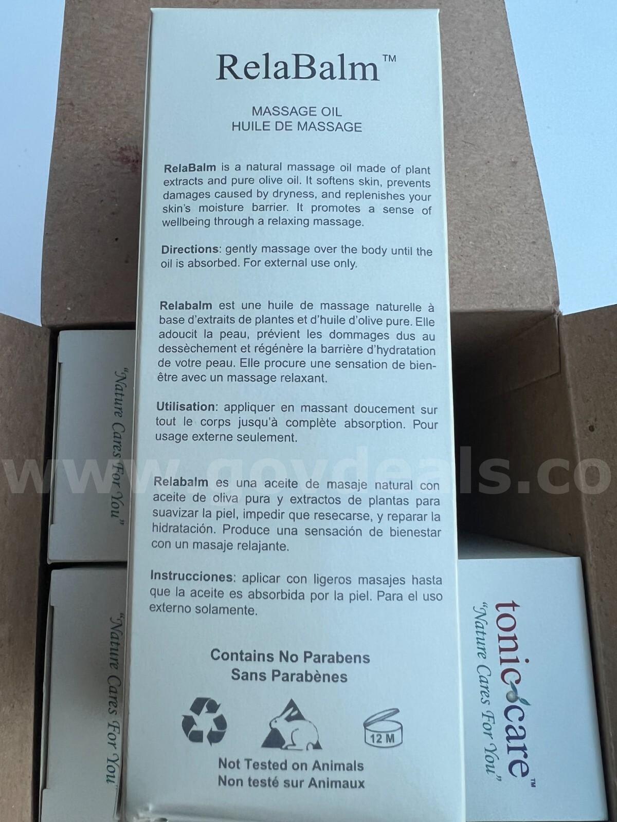 LOT OF 2 BOXES BY 6 OF Tonic Care Relabalm Massage Oil 8 oz /235 ml All Natural Ingredients *WILL SHIP*  235 Government Surplus Auction - Photo #5