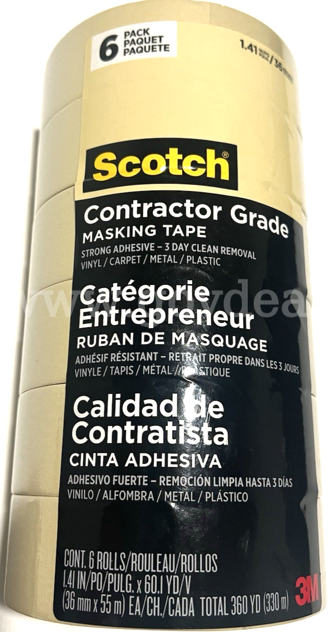 Scotch Contractor Grade Tan Masking Tape 6 Rolls 1.41 Inch 60 Yards Strong NIP   Government Surplus Auction - Primary Photo