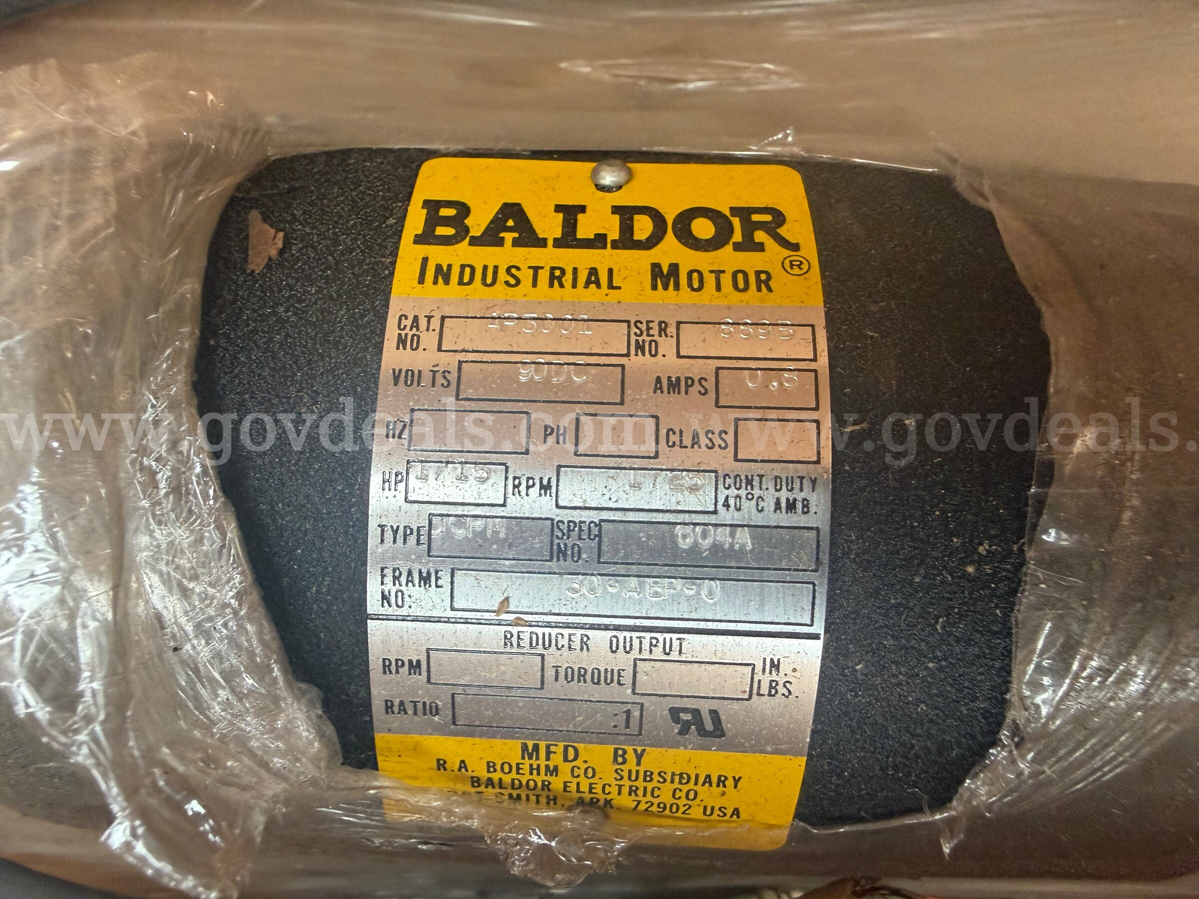 BALDOR DIRECT CURRENT MOTOR 90V MODEL AP3001 H.P. 1/15 1725 R.P.M. NEW IN BOX *WILL SHIP*  AP3001 Government Surplus Auction - Primary Photo