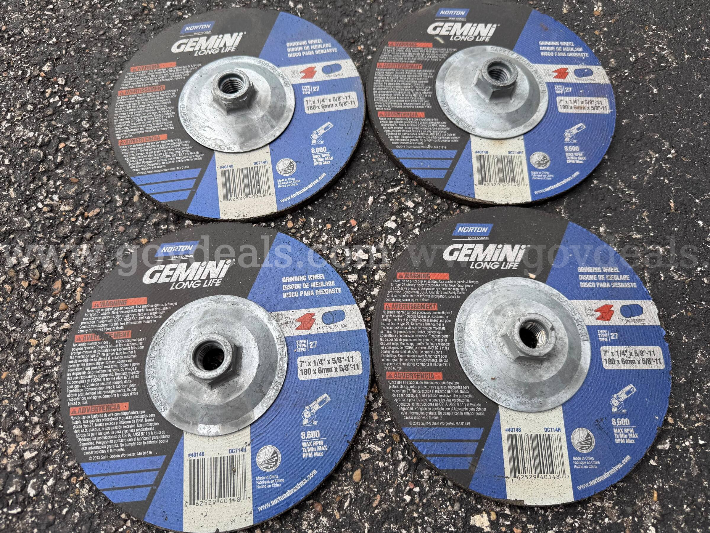 LOT OF 4 NORTON GEMINI Grinding Wheel 7"x1/4"x5/8"-11 TYPE 27 NEWER USED *WILL SHIP*   Government Surplus Auction - Photo #2