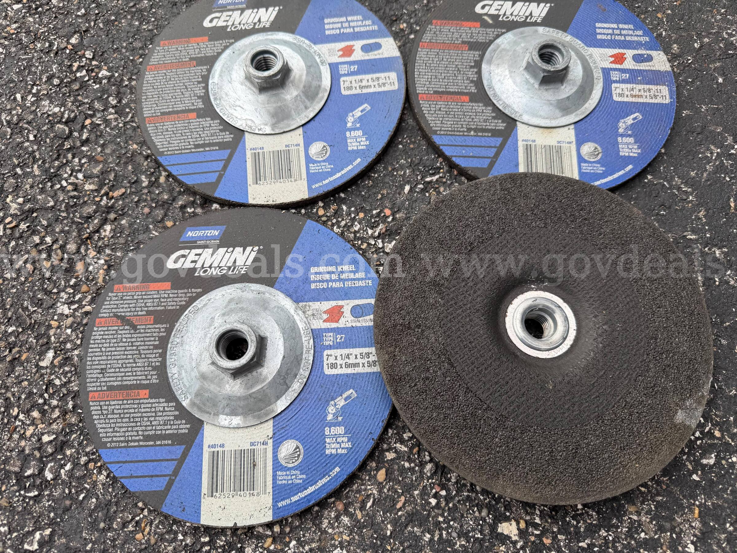 LOT OF 4 NORTON GEMINI Grinding Wheel 7"x1/4"x5/8"-11 TYPE 27 NEWER USED *WILL SHIP*   Government Surplus Auction - Photo #3