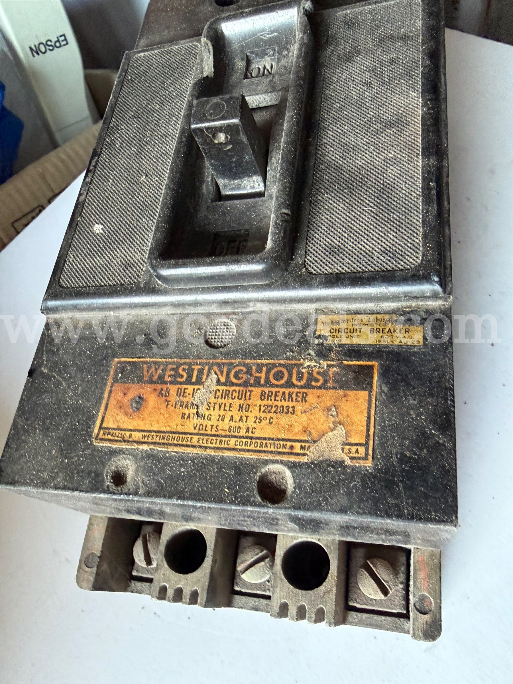 WESTINGHOUSE AC DE-ION 3 POLE CIRCUIT BREAKER 20A FRAME F STYLE NO.1222033 *WILL SHIP*   Government Surplus Auction - Photo #2