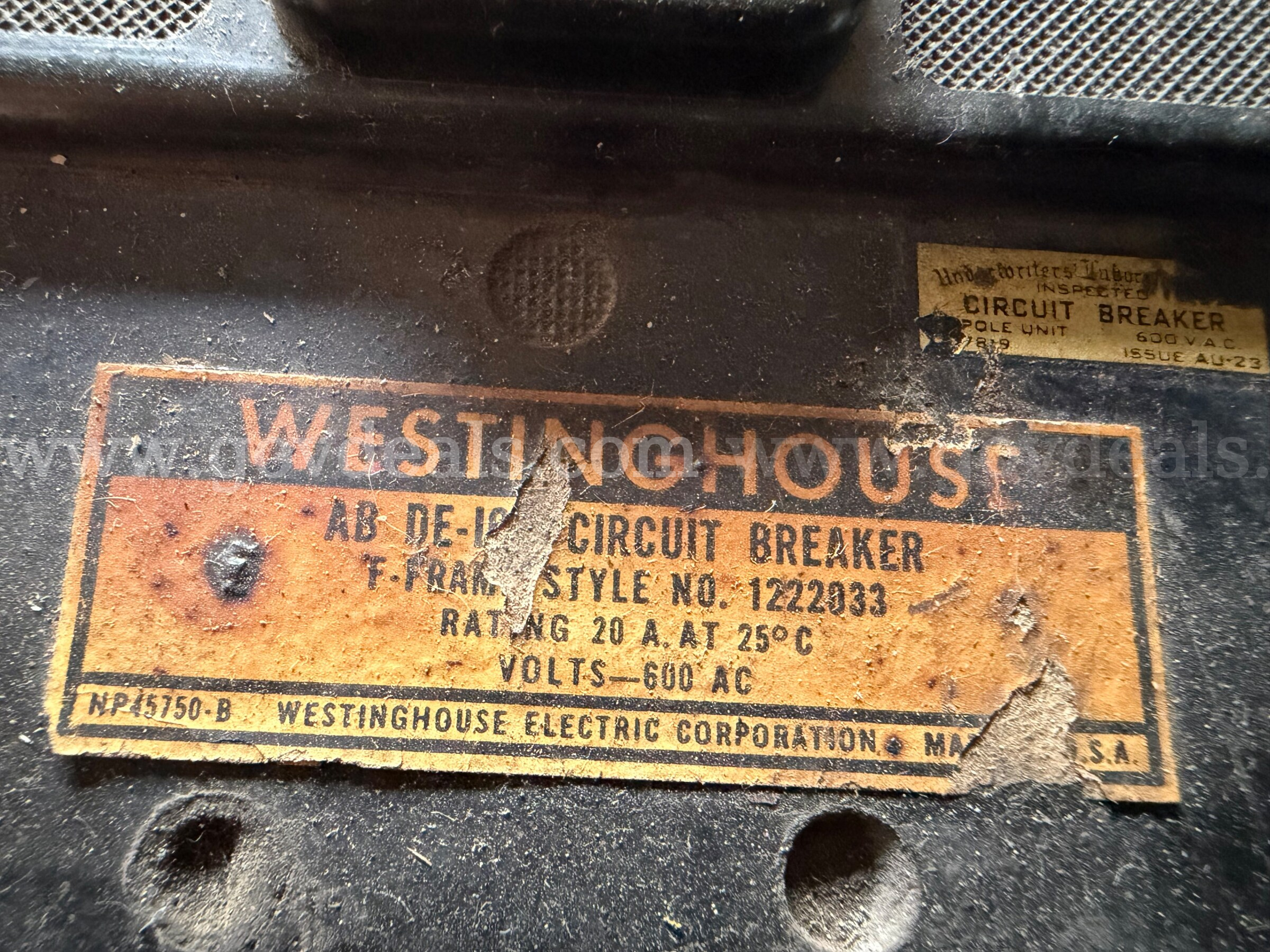 WESTINGHOUSE AC DE-ION 3 POLE CIRCUIT BREAKER 20A FRAME F STYLE NO.1222033 *WILL SHIP*   Government Surplus Auction - Photo #4