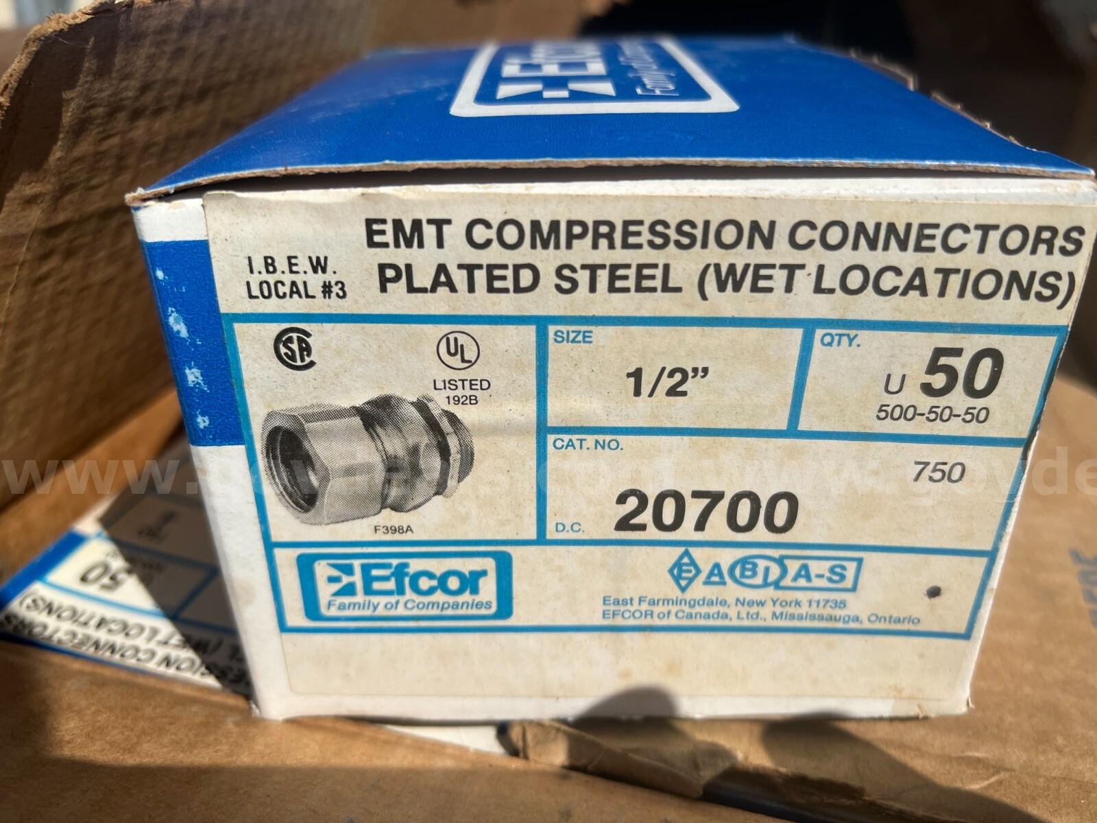EFCOR EMT Compression Connectors Plated Steel 1/2" Cat.No.750 D.C.20700 (50-Pk)*WILL SHIP* Caterpillar 750 Government Surplus Auction - Primary Photo