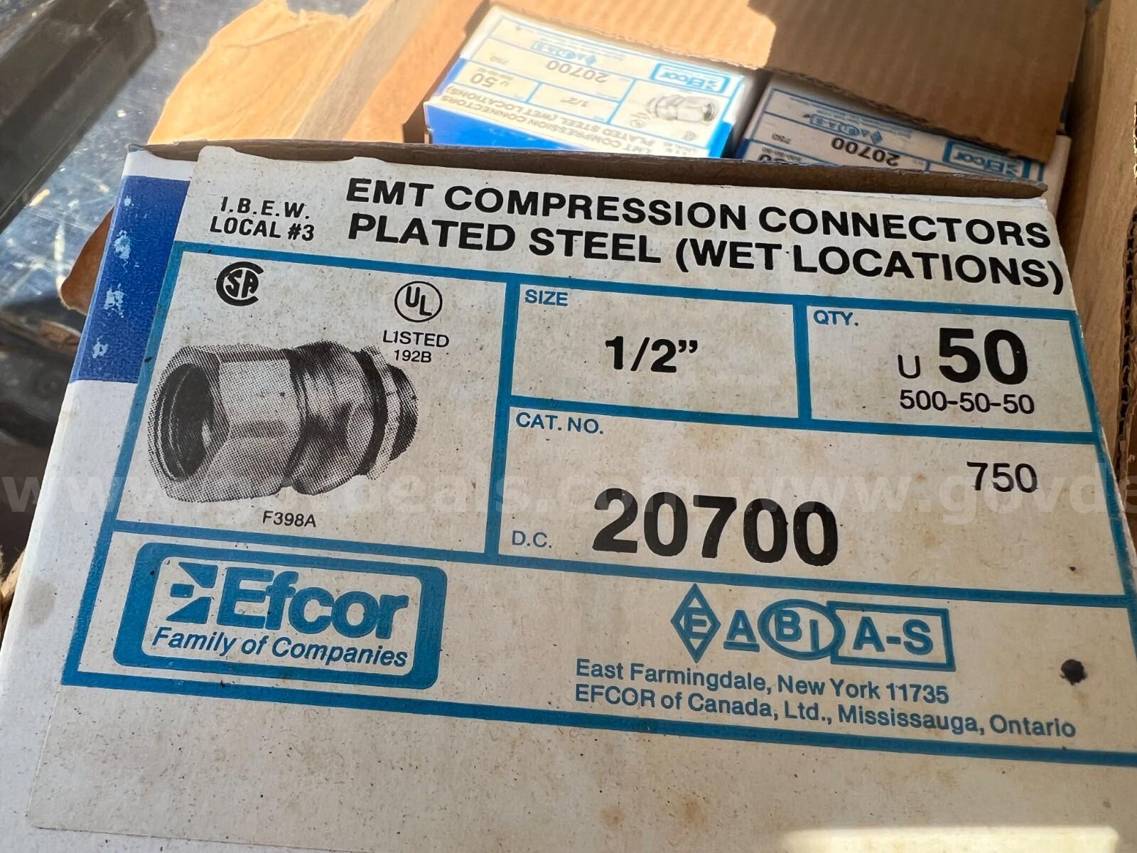 EFCOR EMT Compression Connectors Plated Steel 1/2" Cat.No.750 D.C.20700 (50-Pk)*WILL SHIP* Caterpillar 750 Government Surplus Auction - Photo #2