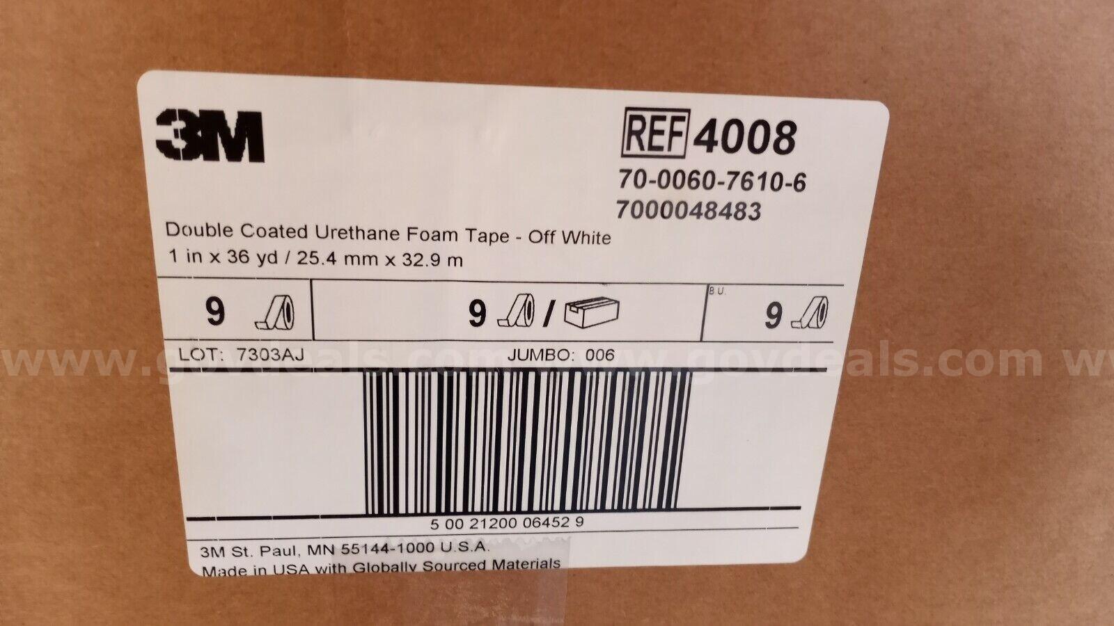 MASTER CASE OF 9 ROLLS 3M™ JUMBO Double Coated Urethane Foam Tape 4008 Off-White,1"x36yd 1/8 in 1 ROLE*WILL SHIP* Case 4008 Government Surplus Auction - Photo #5