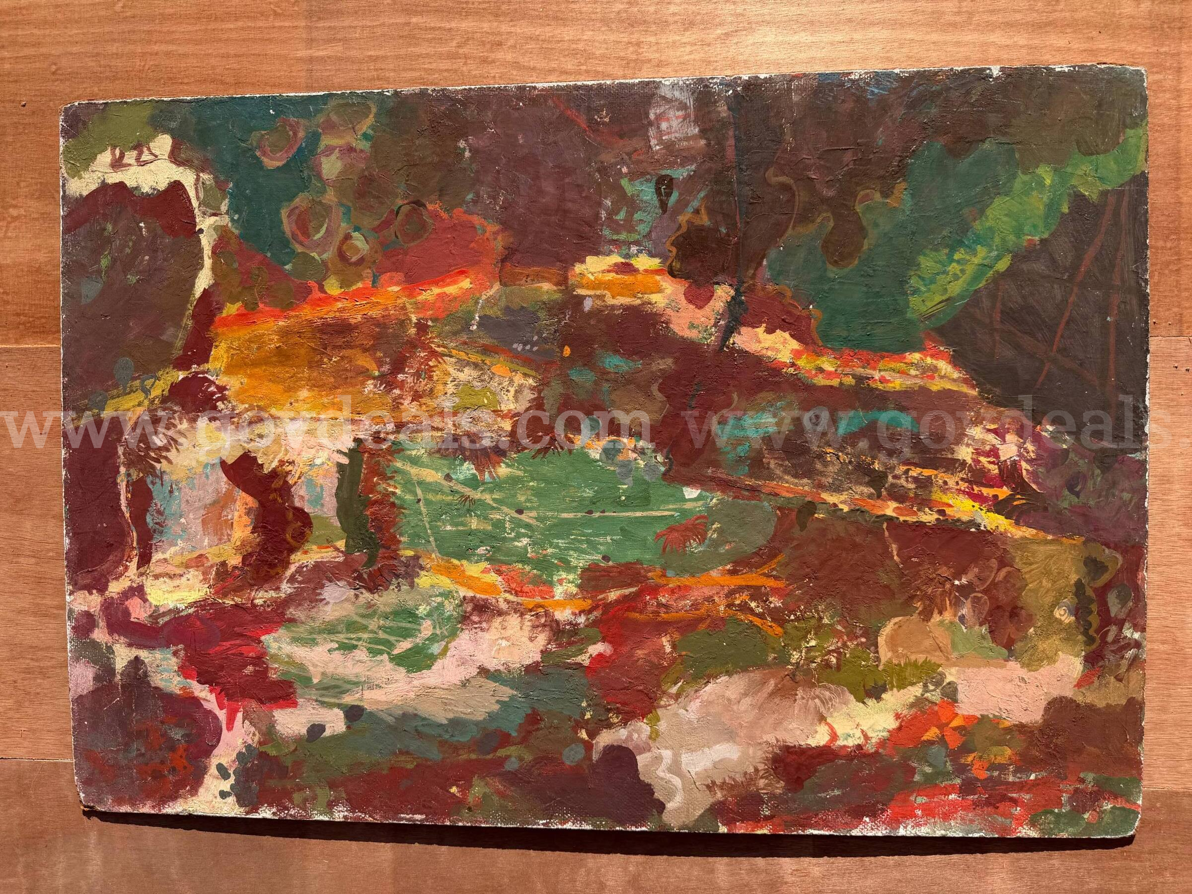 OLD FINE ARTWORK FROM MORRIS SHULMAN (1912-1978) "DARK TIDE POOL"OIL ON HARDBOARD 32"x22" *CAN SHIP*   Government Surplus Auction - Photo #2