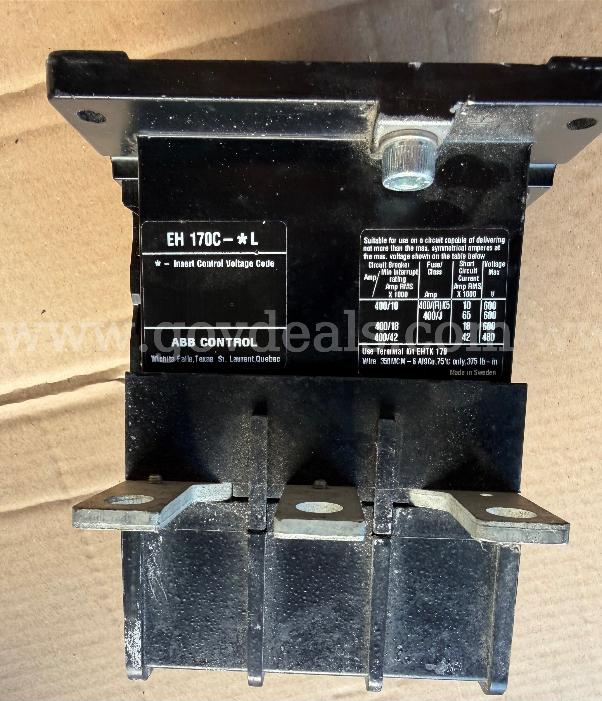 ABB Contactor EH 170 EH170C-1 230-300A 200hp Max 600V 3P No Coil Used *WILL SHIP*  170 Government Surplus Auction - Photo #4