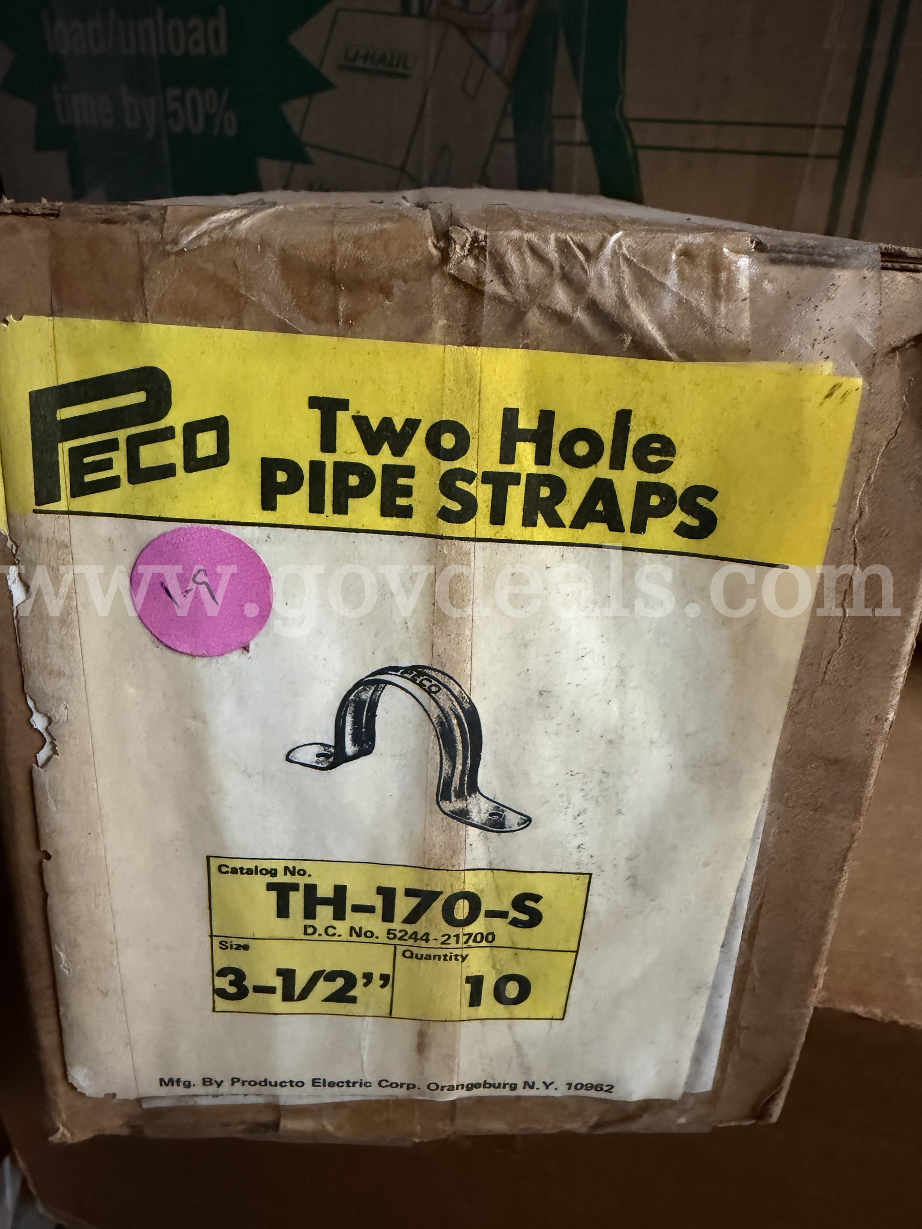 PECO TWO HOLE STEEL PIPE STRAPS TH-170-S 3-1/2" QTY 10 NEW IN BOX *WILL SHIP*  170 Government Surplus Auction - Photo #2