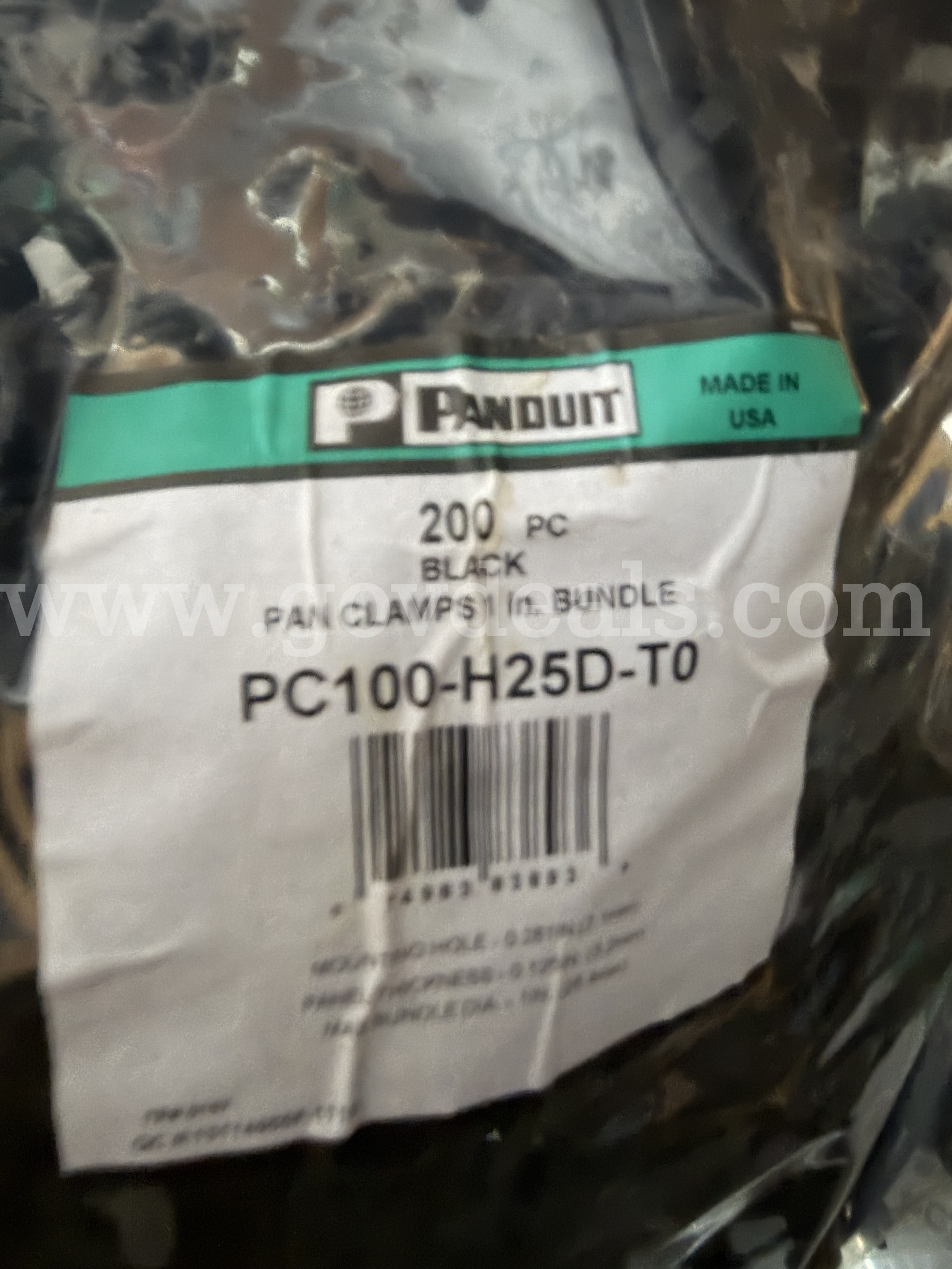 PANDUIT PAN CLAMPS 1" IN BUNDLE PC100-H25D-TO 200 PCS BLACK NEW IN BAG *WILL SHIP*  PC100 Government Surplus Auction - Primary Photo