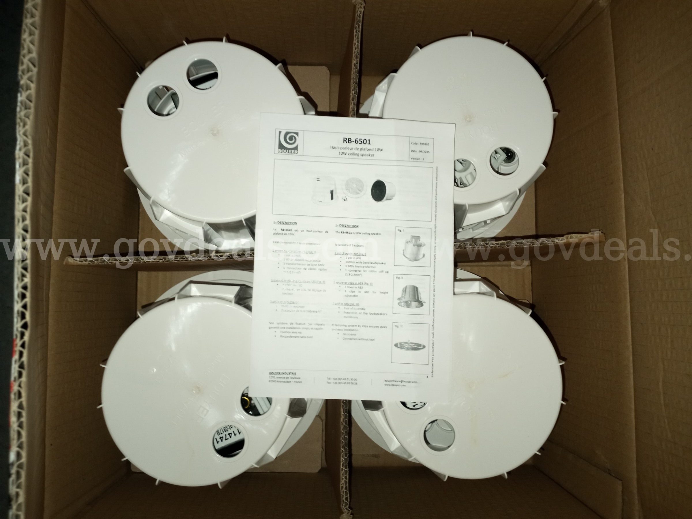 LOT OF 2 Bouyer Design CEILING LOUDSPEAKER 10W ENCLOSURE RB-6501 MADE IN FRANCE *WILL SHIP*  6501 Government Surplus Auction - Photo #2