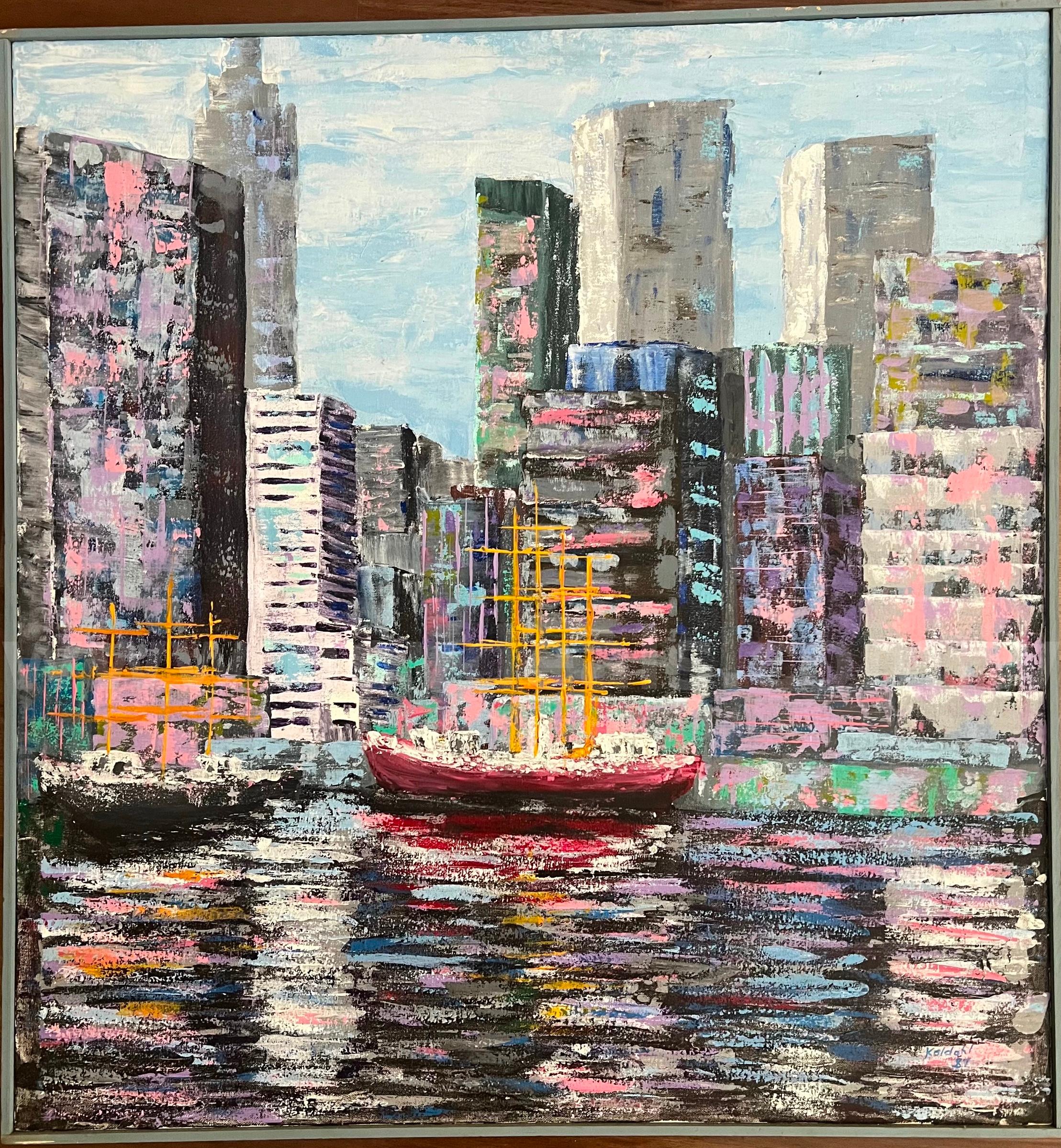Fine artwork from 1987 Framed oil on canvas “NYC” signed 30"x29" *will ship*   Government Surplus Auction - Primary Photo