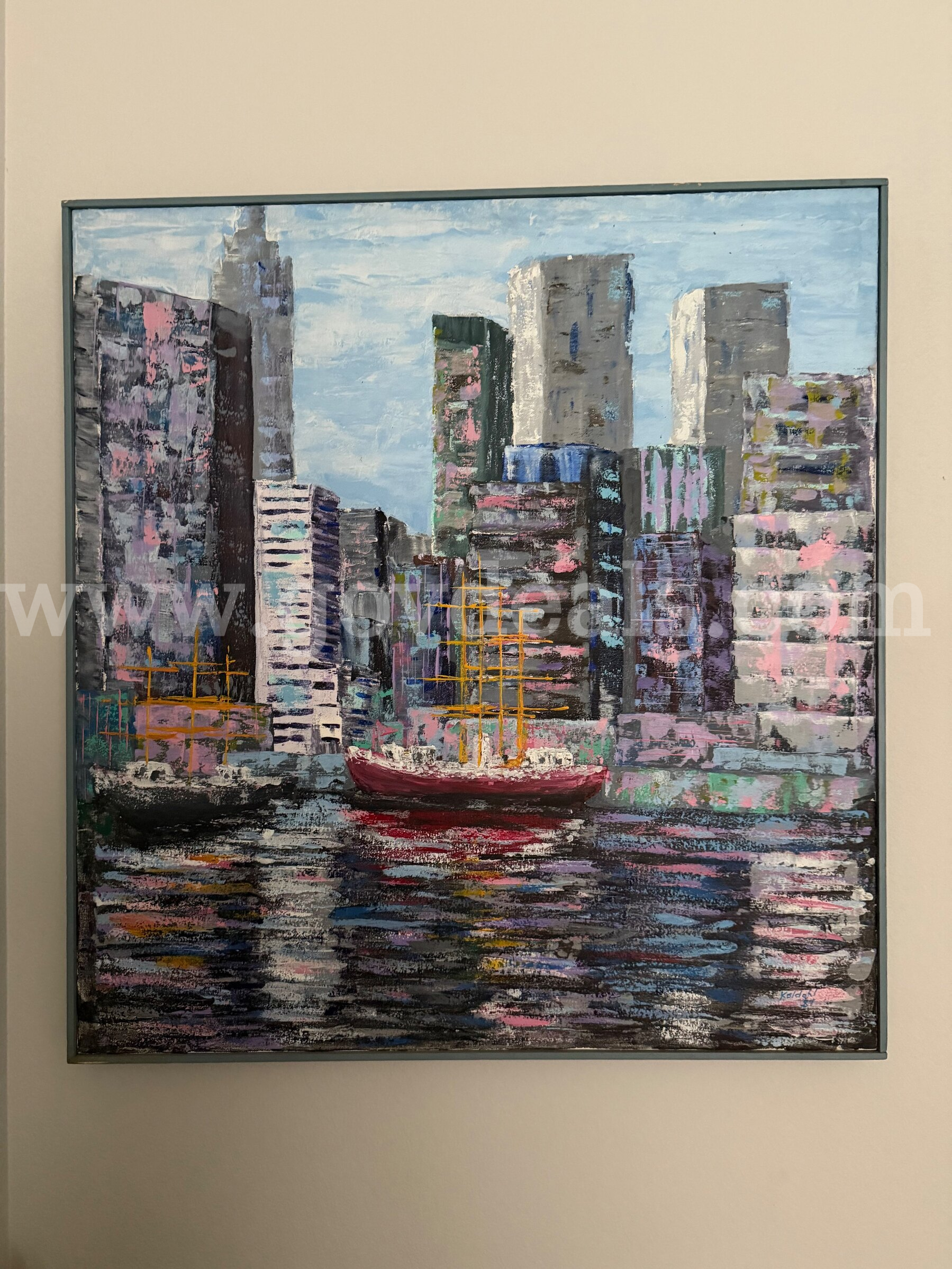 Fine artwork from 1987 Framed oil on canvas “NYC” signed 30"x29" *will ship*   Government Surplus Auction - Photo #2