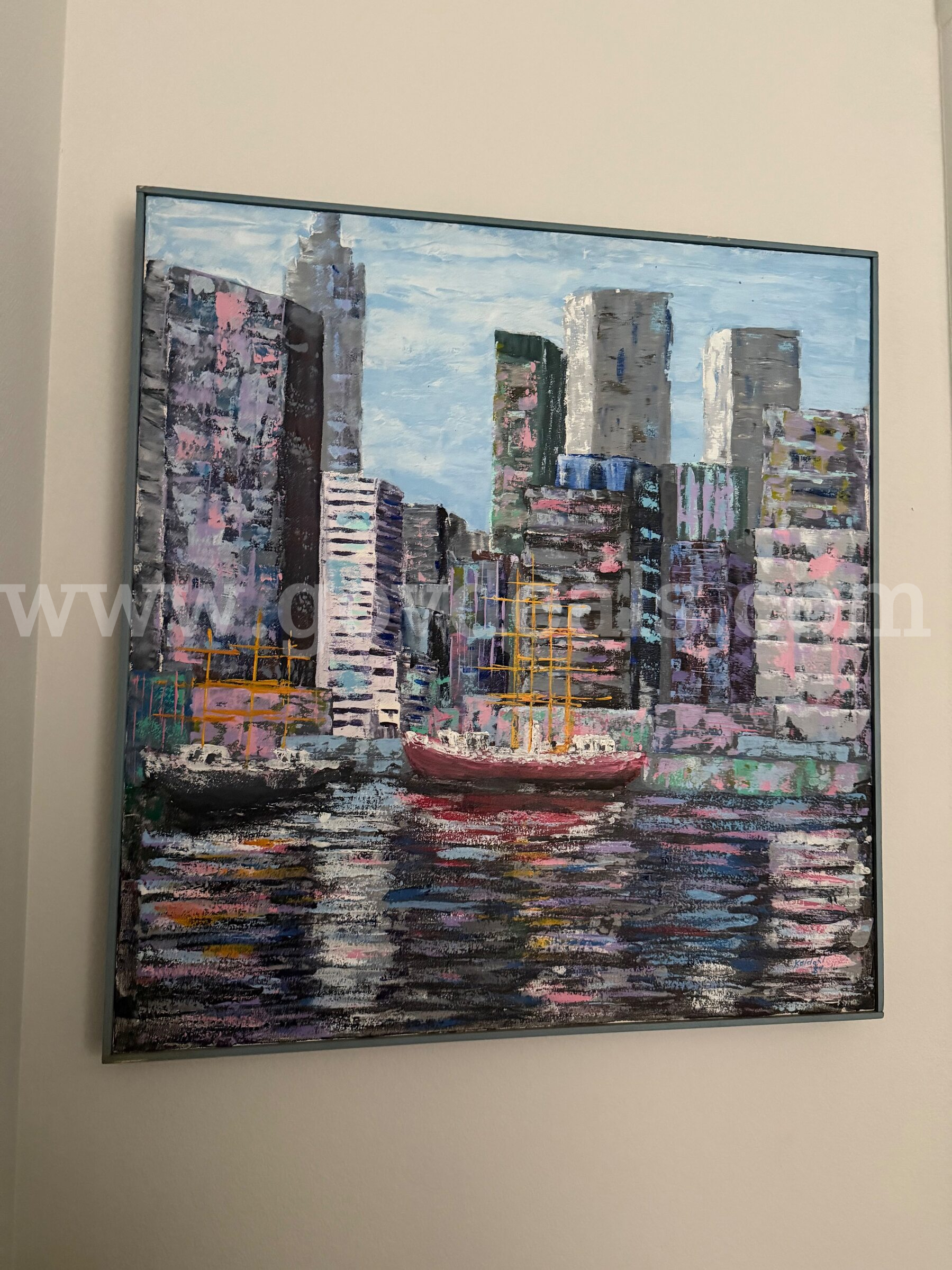Fine artwork from 1987 Framed oil on canvas “NYC” signed 30"x29" *will ship*   Government Surplus Auction - Photo #3