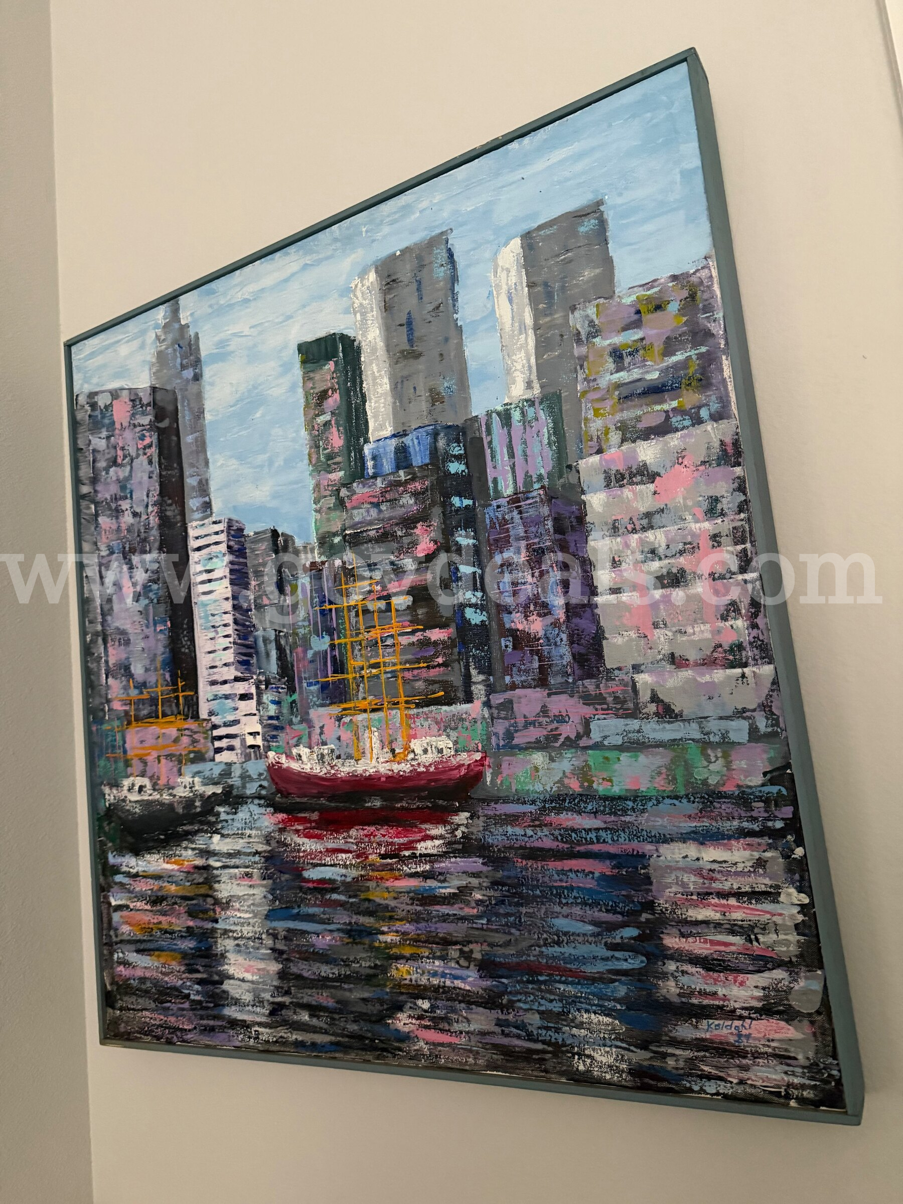 Fine artwork from 1987 Framed oil on canvas “NYC” signed 30"x29" *will ship*   Government Surplus Auction - Photo #4