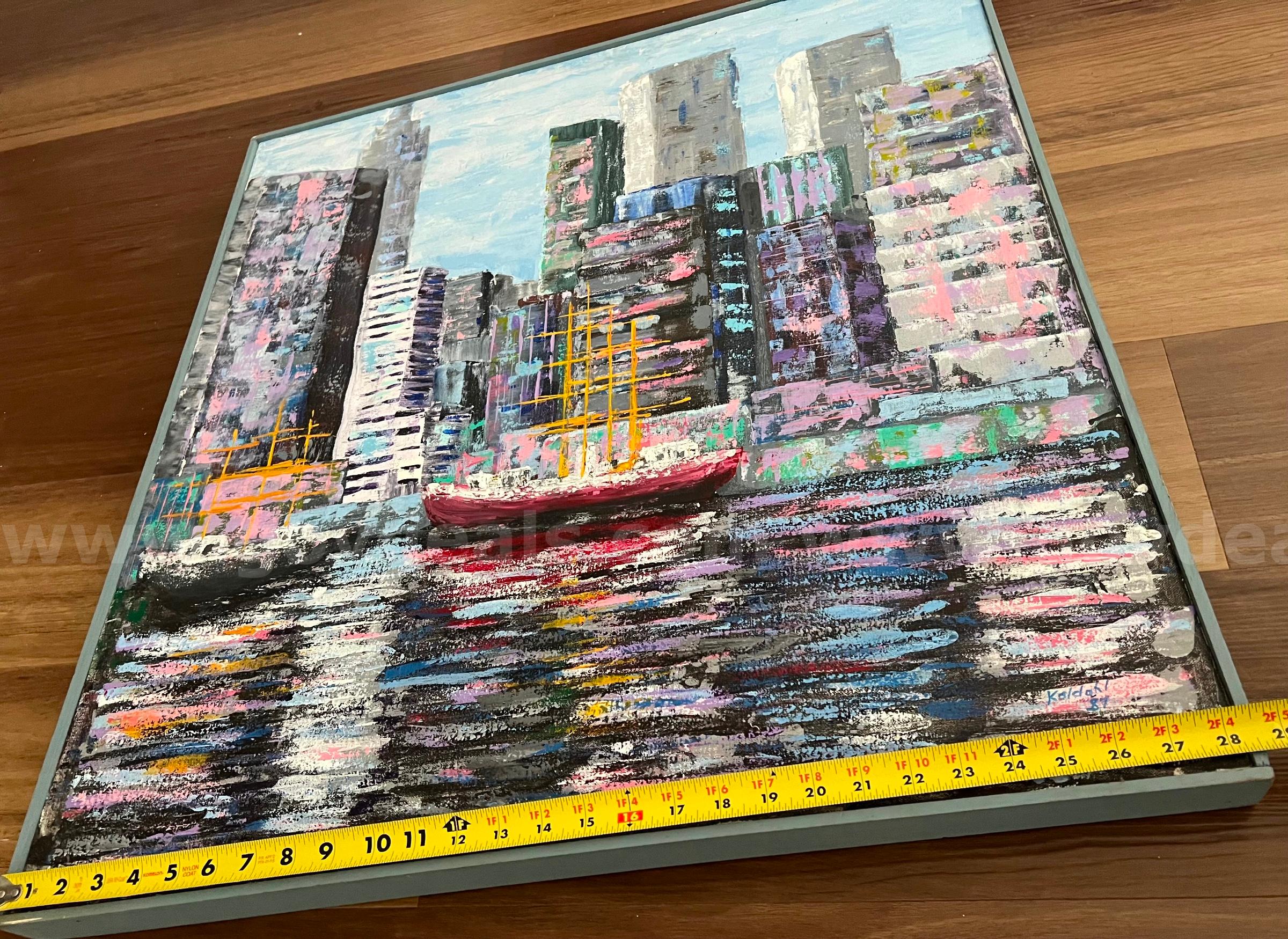 Fine artwork from 1987 Framed oil on canvas “NYC” signed 30"x29" *will ship*   Government Surplus Auction - Photo #6