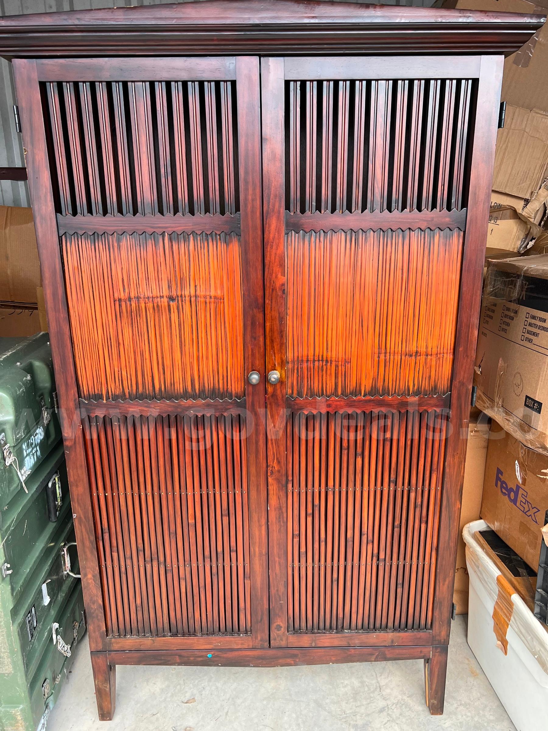 Large dresser with doors and shelf’s 6’x4’Color burgundy   Government Surplus Auction - Primary Photo