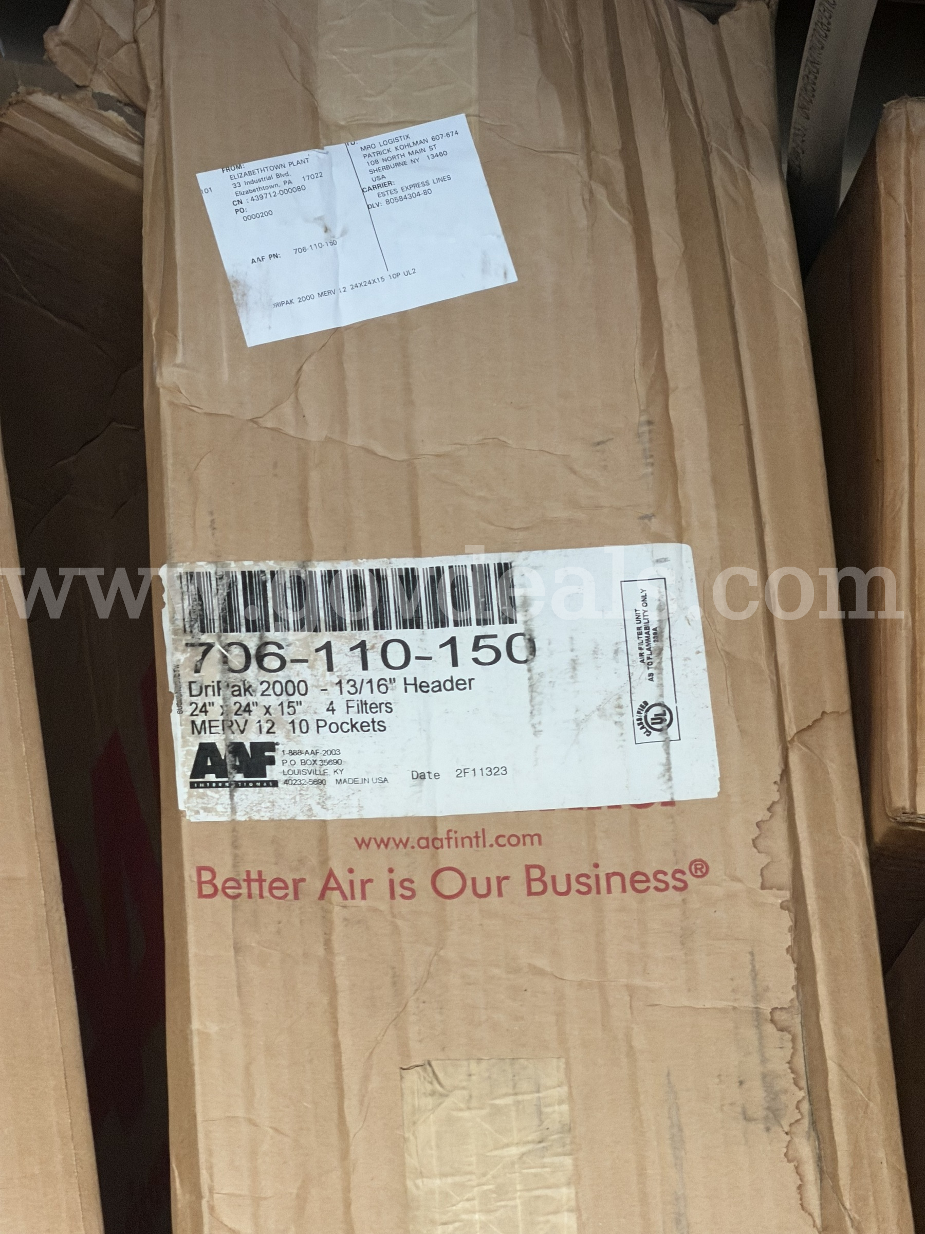 AAF 4 FILTERS 706-110-150 DRIPACK 2000 13/16" HEADER 24X24X15 MERV 12 10 POCKETS NEW IN BOX*will ship*  706 Government Surplus Auction - Primary Photo