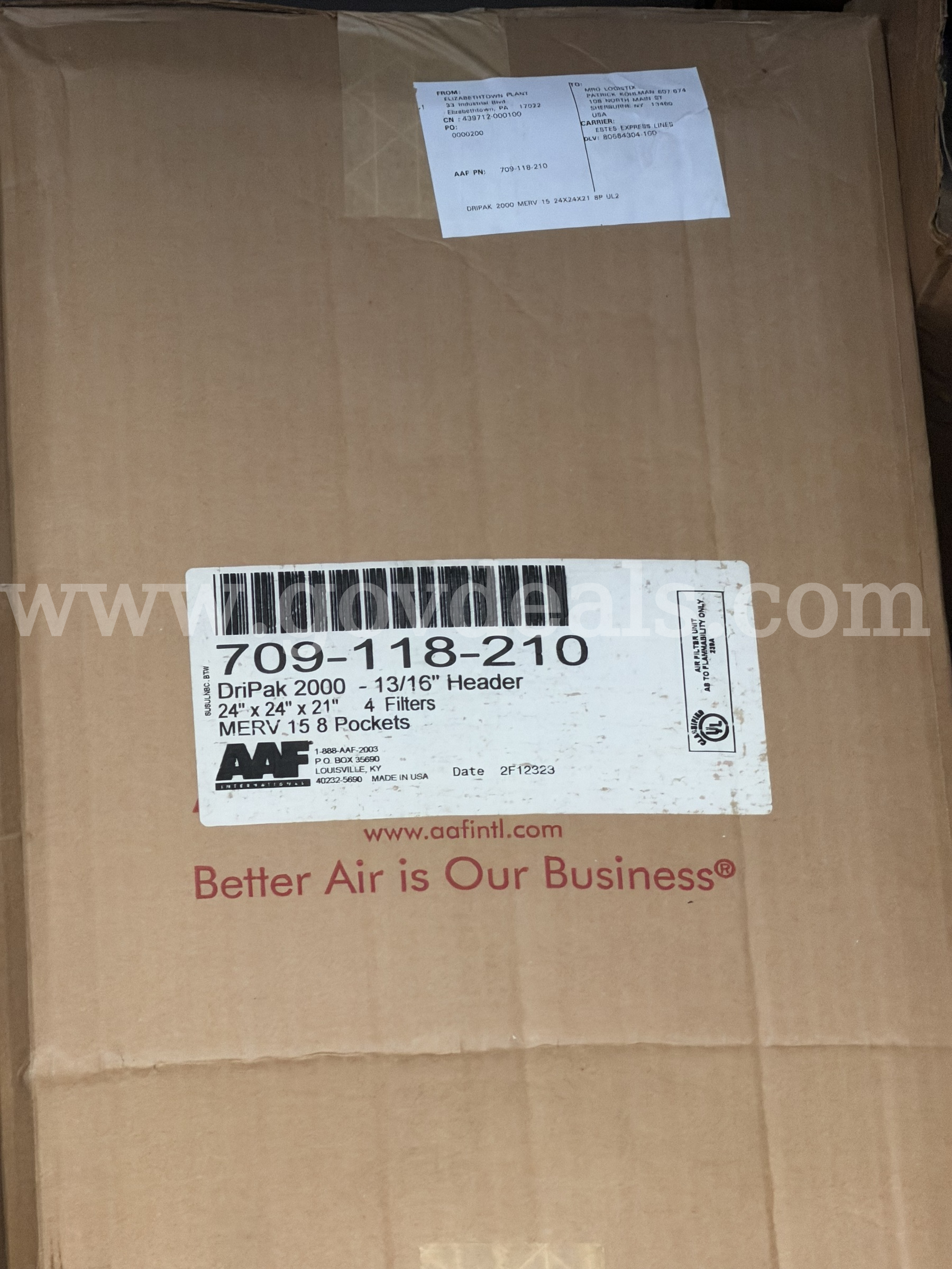 AAF 4 FILTERS 709-118-210 DRIPACK 2000 13/16" HEADER 24X24X21 MERV 15 8 POCKETS NEW IN BOX *will ship*  709 Government Surplus Auction - Photo #2