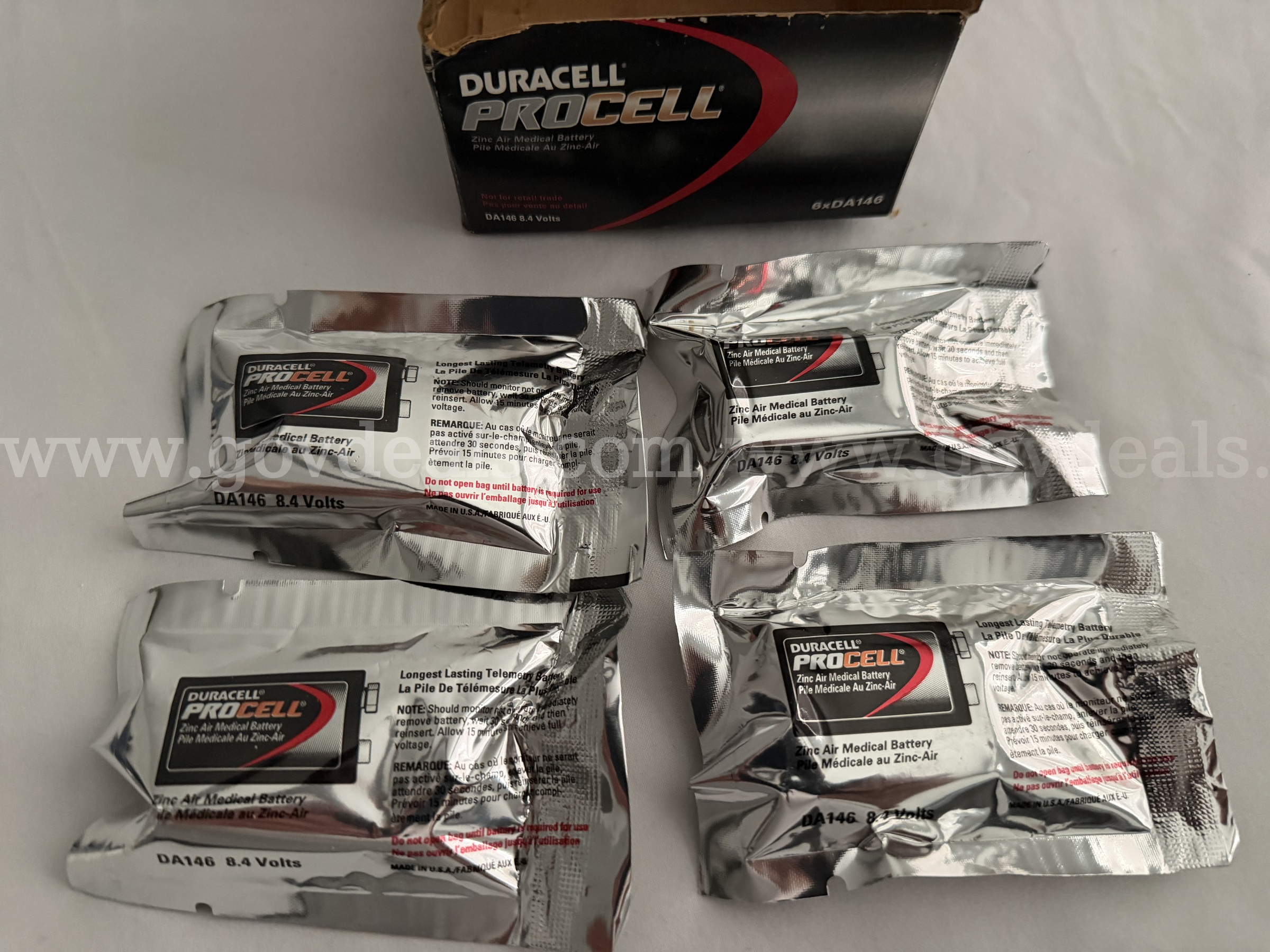 Lot of 4 DURACELL PROCELL DA146 8.4V ZINC AIR MEDICAL BATTERY *WILL SHIP*  DA146 Government Surplus Auction - Photo #2
