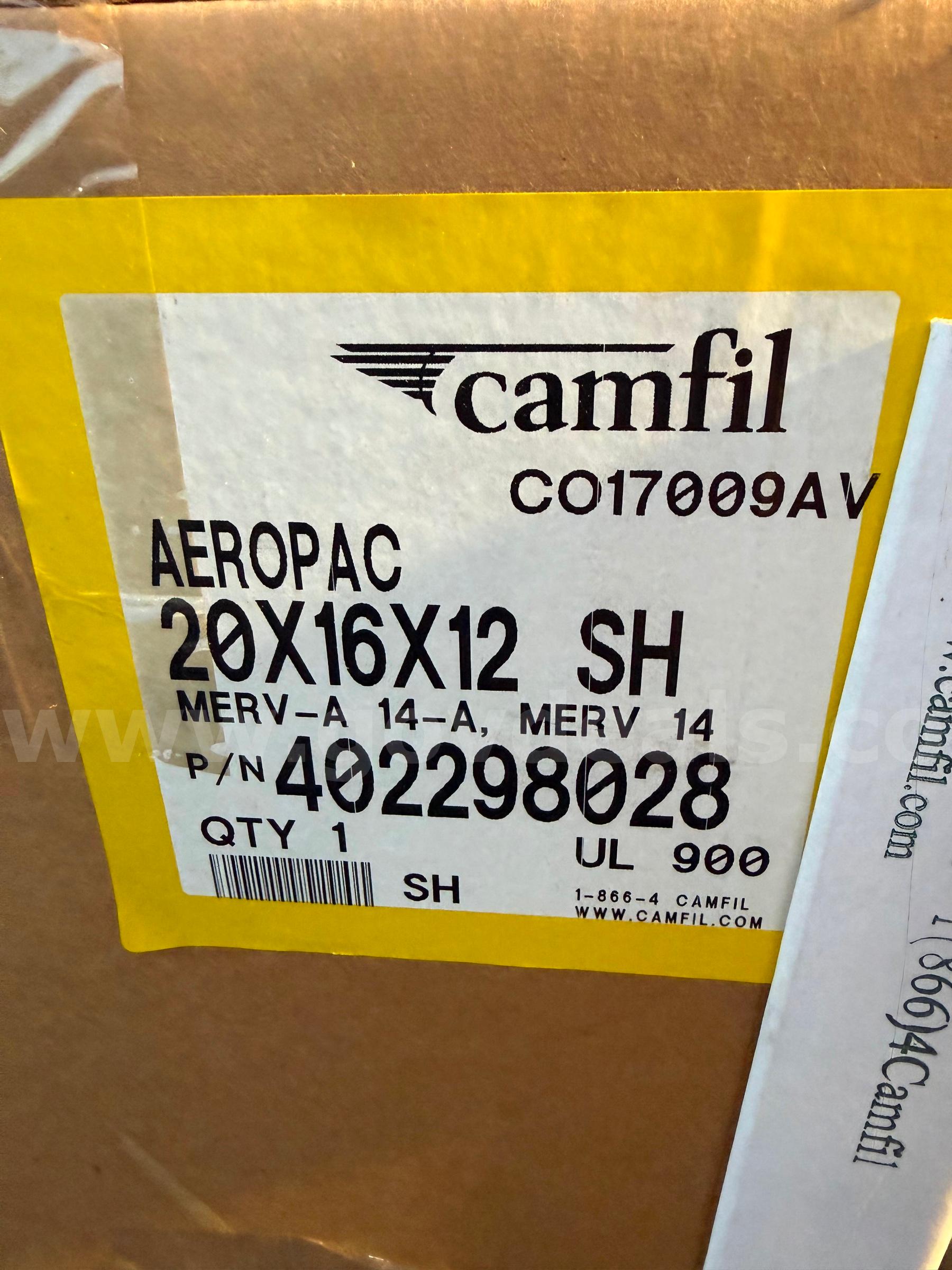 Camfil 402298028 Air Filter AEROPAC 20 X 16 X 12 SH Merv 14 ONE BOX "WILL SHIP"   Government Surplus Auction - Primary Photo