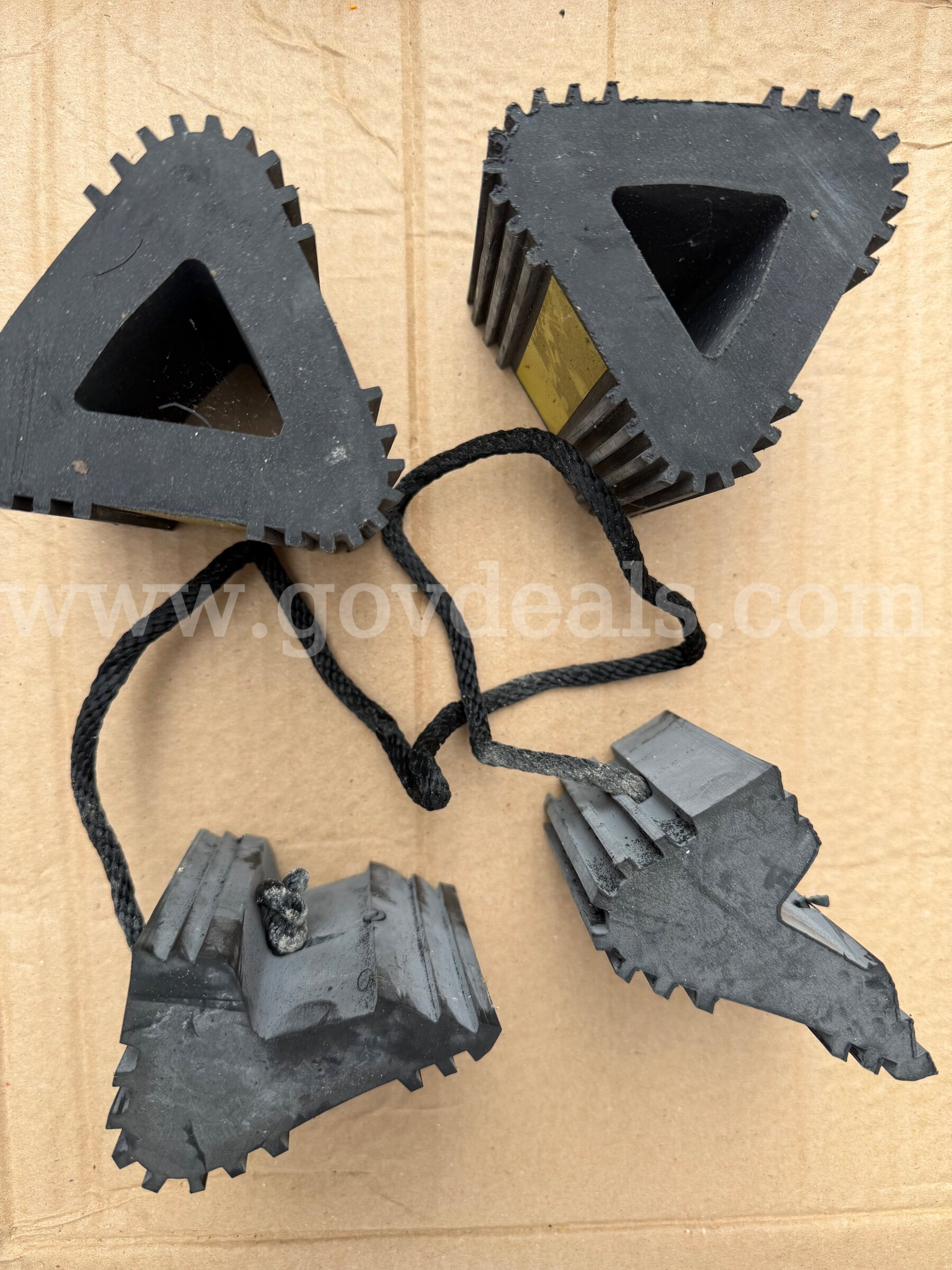 LOT OF 4 Heavy Duty Wheel Chocks,Rubber Wheel Block Non-Slip Base Yellow Reflective Tape *WILL SHIP*   Government Surplus Auction - Photo #2