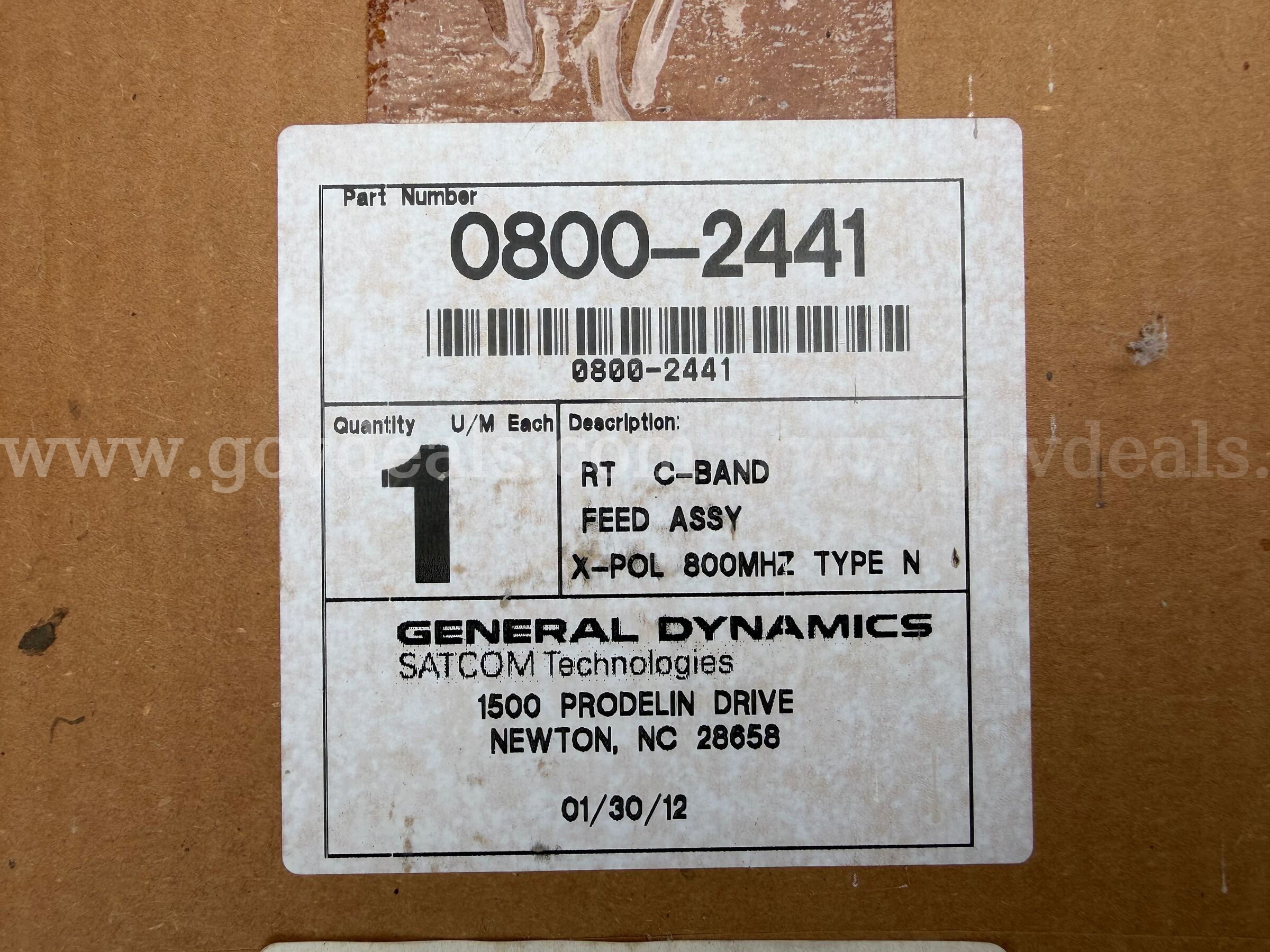 PRODELIN GENERAL DYNAMICS SATCOM TECHNOLOGIES RT C-BAND FEED ASSY X-POL 800 MHZ TYPE N 0800-2441 *WILL SHIP*  800 Government Surplus Auction - Photo #2