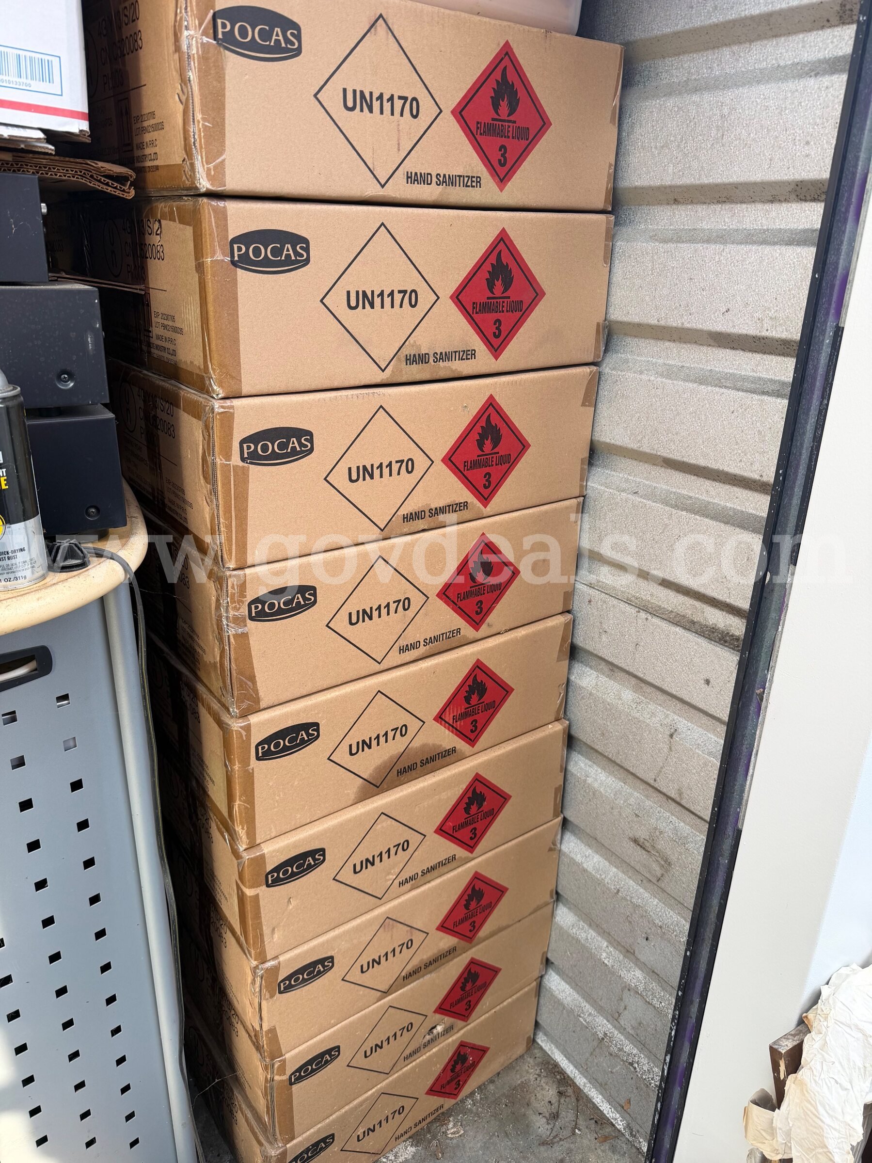PALLET OF 10 MASTER CASE HAND SANITIZER (500ML) POCAS 24 x 16.9 fl.oz per case (total of 240 bottles) Case 500ML Government Surplus Auction - Primary Photo