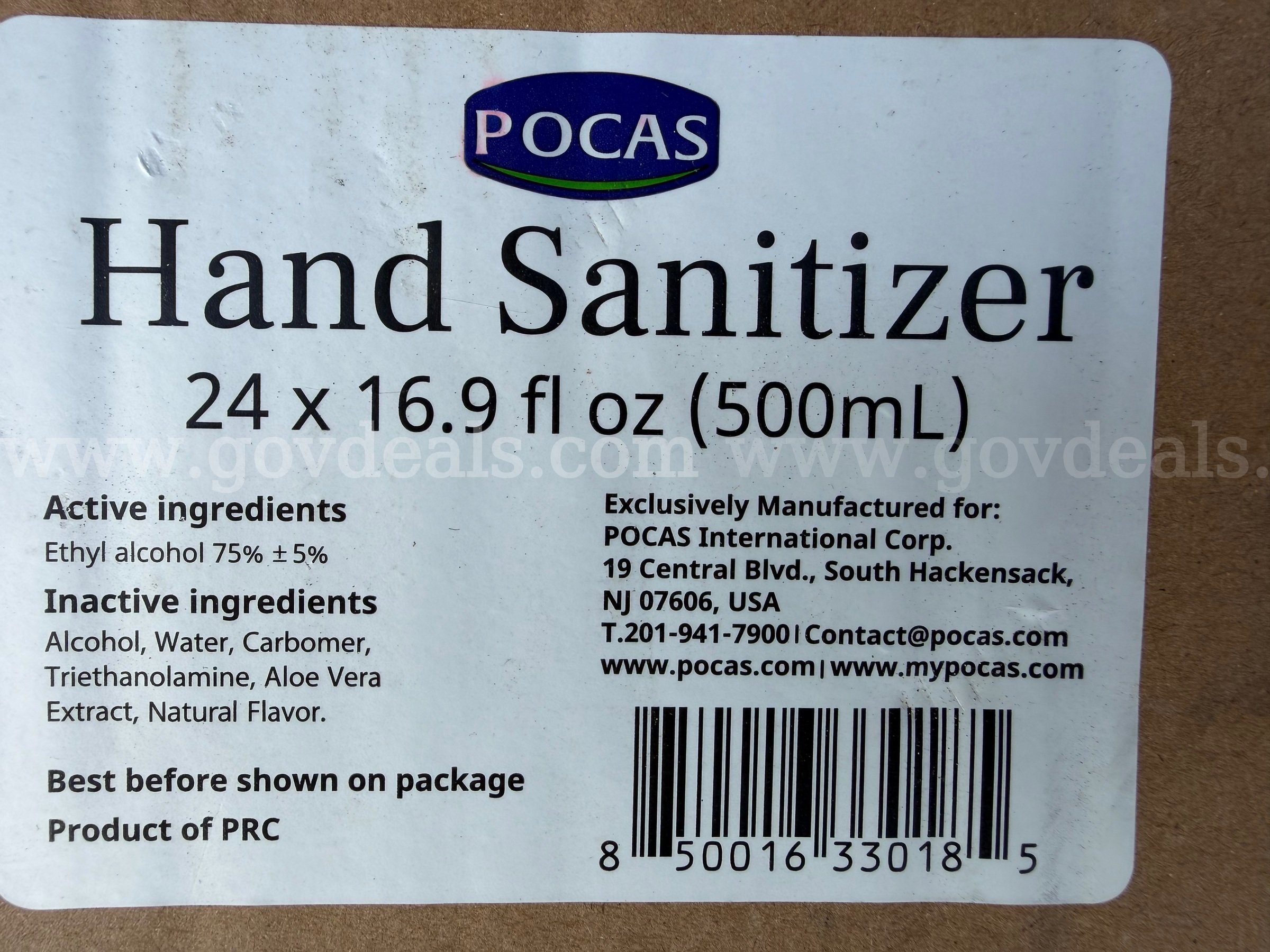 PALLET OF 10 MASTER CASE HAND SANITIZER (500ML) POCAS 24 x 16.9 fl.oz per case (total of 240 bottles) Case 500ML Government Surplus Auction - Photo #6